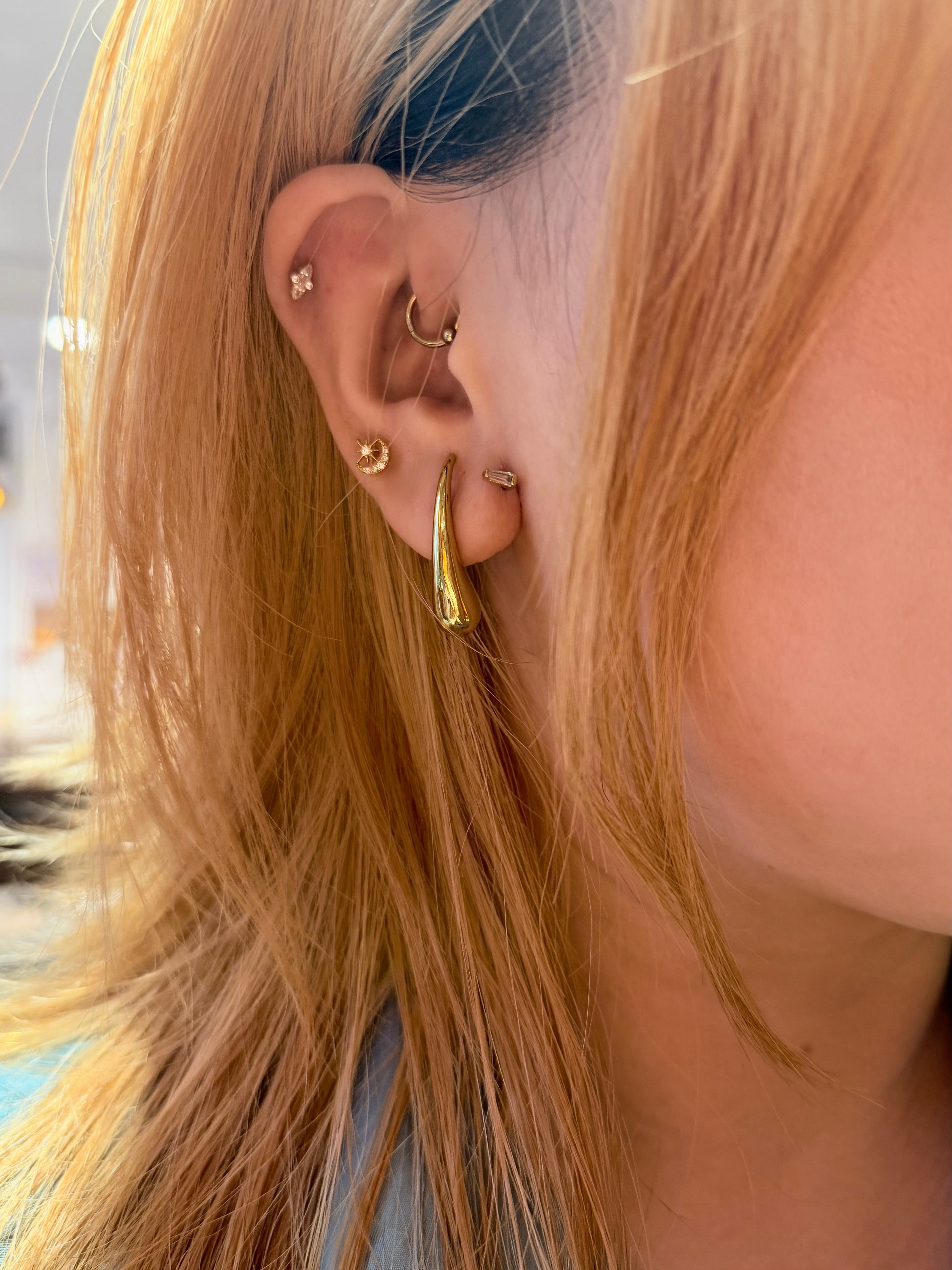 Curved Teardrop Lobe Stainless Steel Earrings