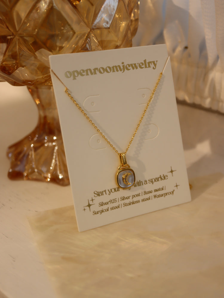 Crescent / sparkle shell coin necklace