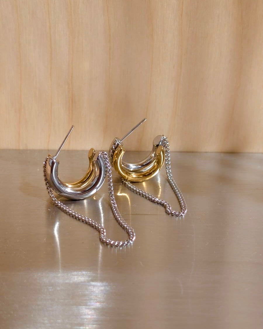 Mix tone drop chain earrings