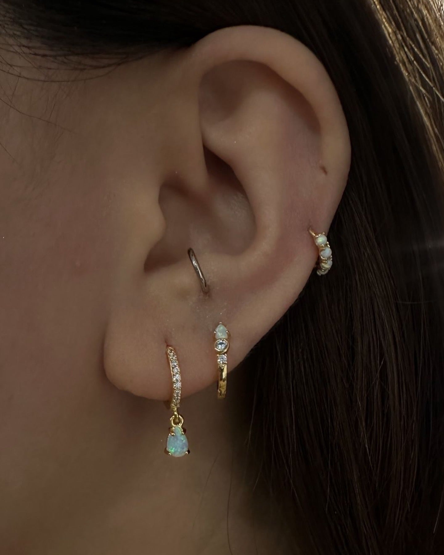 Opal cz S925 hinged hoop earrings