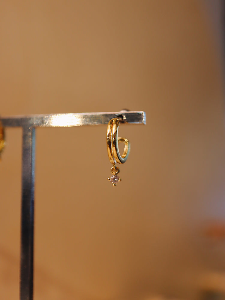 Double hoop mini drop cz earring