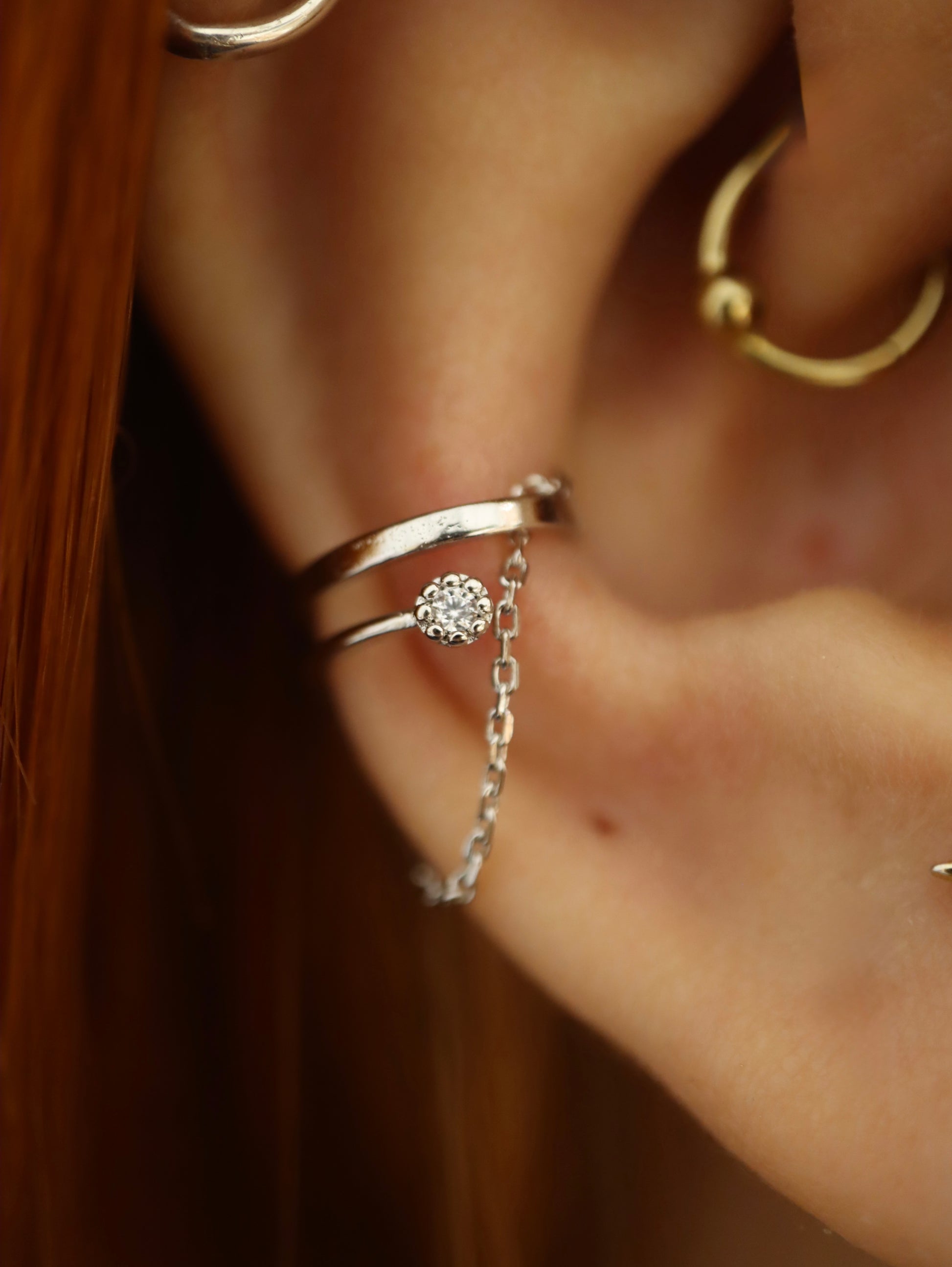 925 silver chain drop Earcuff (1pc)