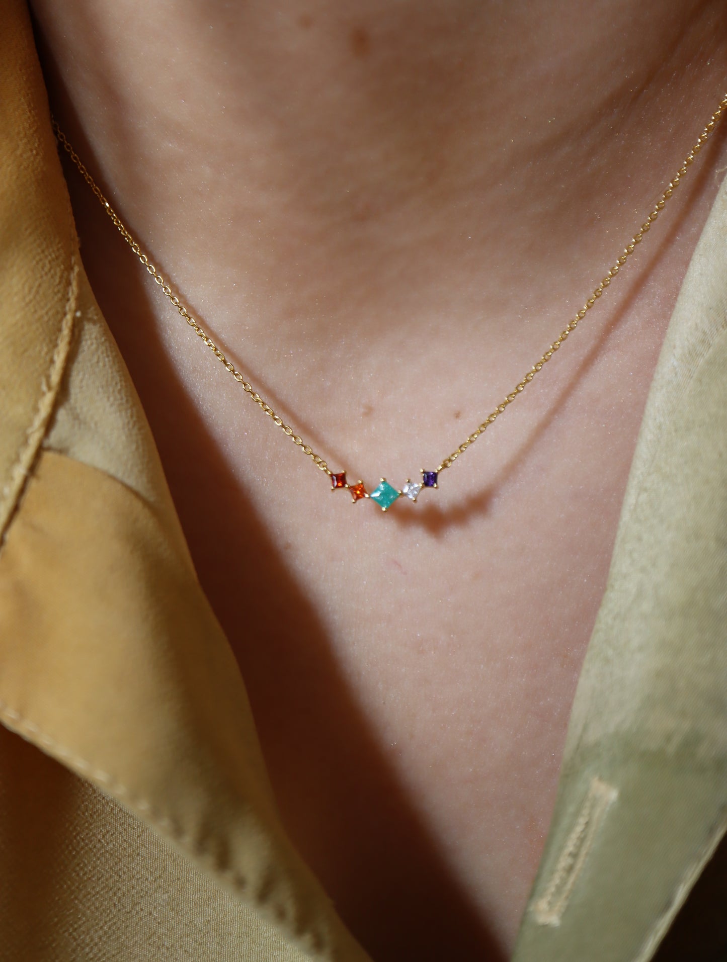 Rainbow cz row necklace