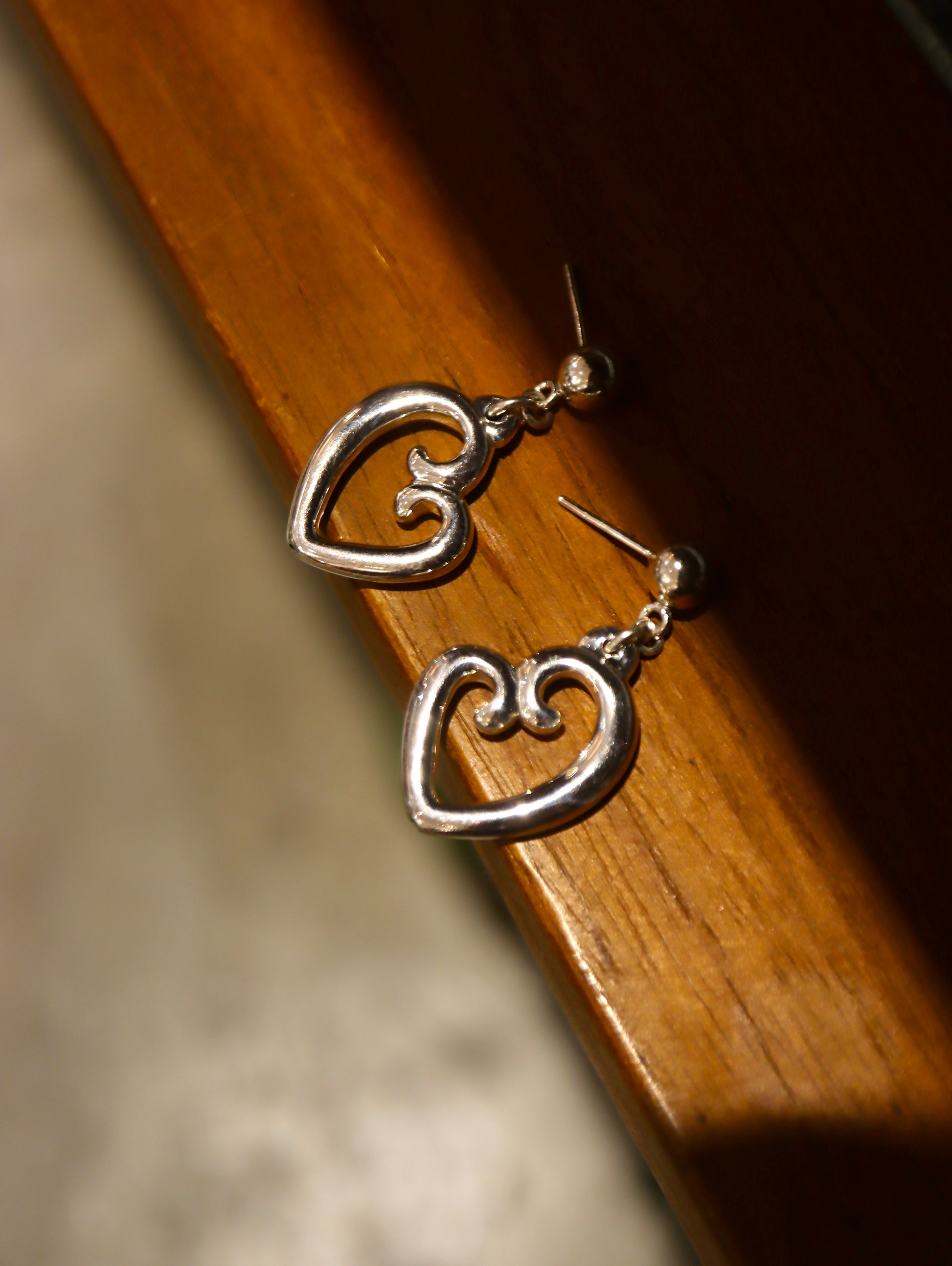 Hollow drop heart 925 silver earrings