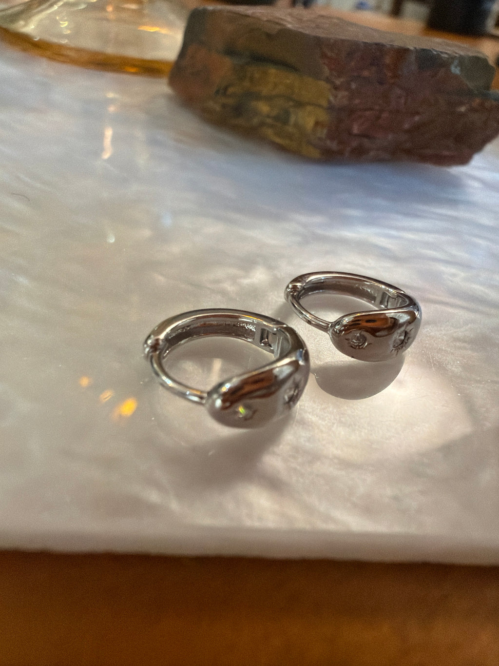 Silver925 sparkle cz hinged earrings