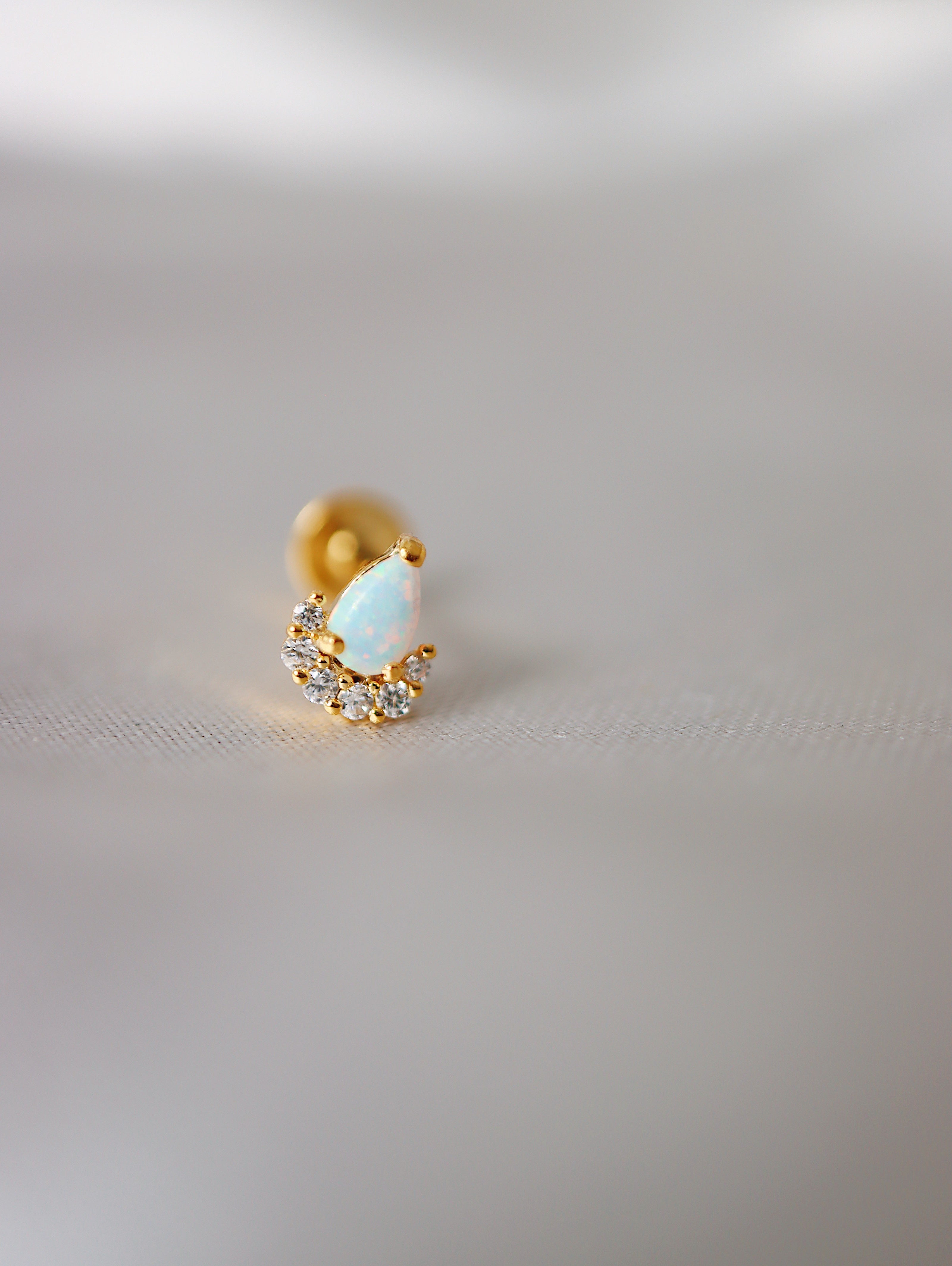 Opal cz Silver 925 flat back piercing (1pc)