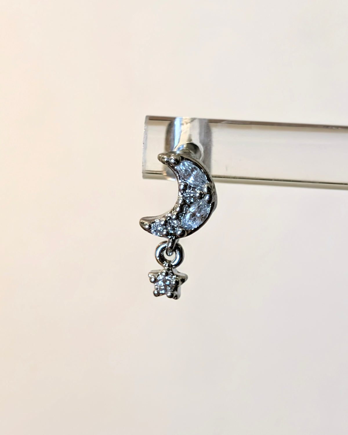 Crescent moon drop star cz surgical steel stud piercing (1pc)
