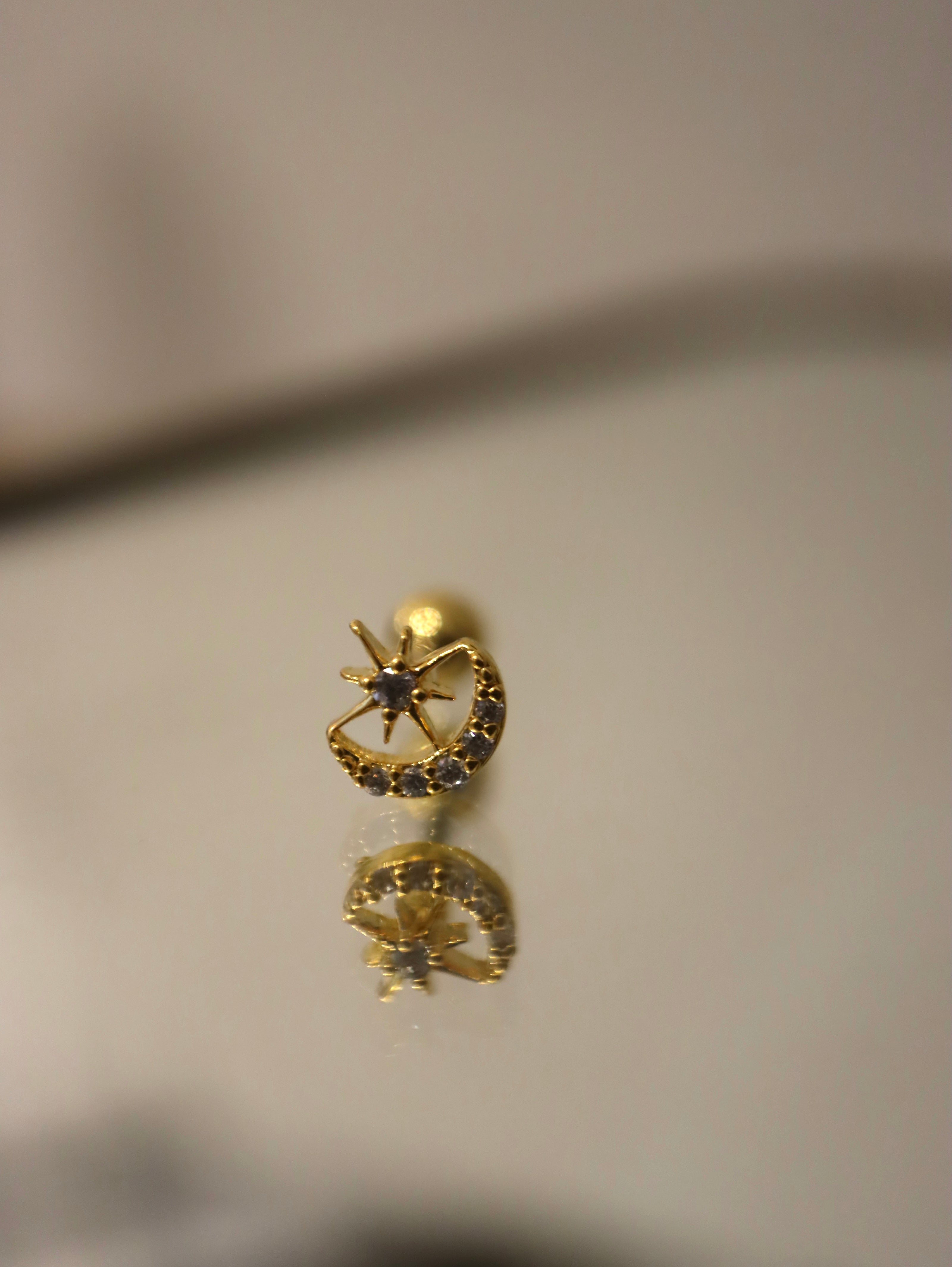 Crescent star stud surgical steel piercing earring (1pc)