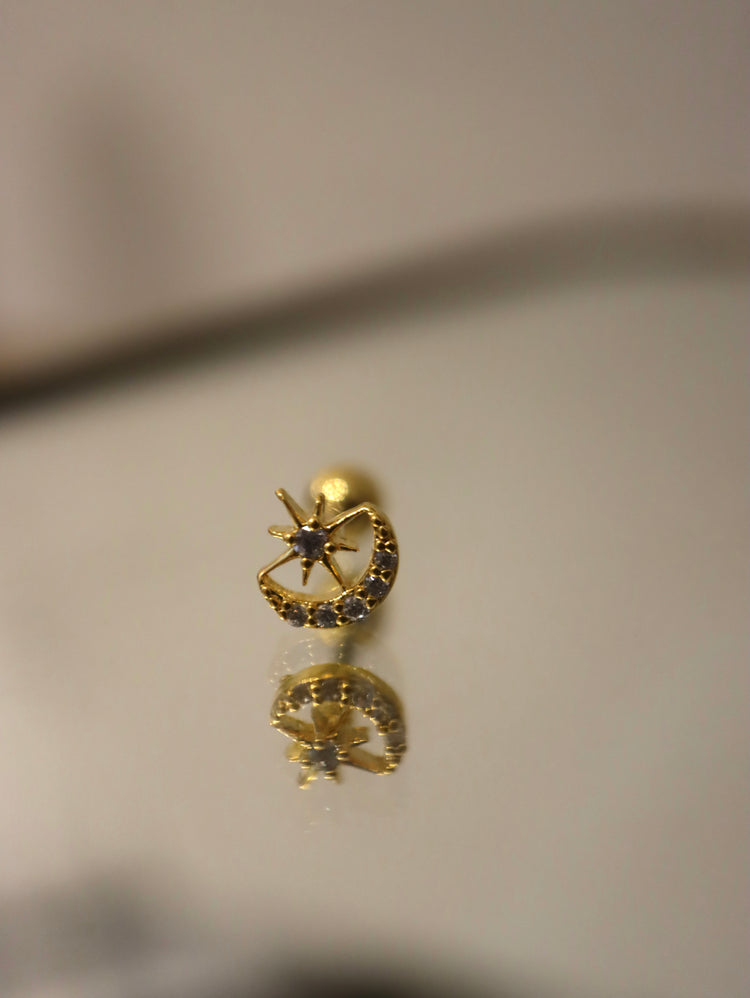 Crescent star stud surgical steel piercing earring (1pc)