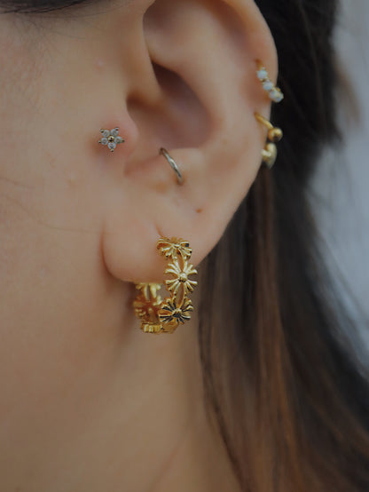 Flower band brass earrings