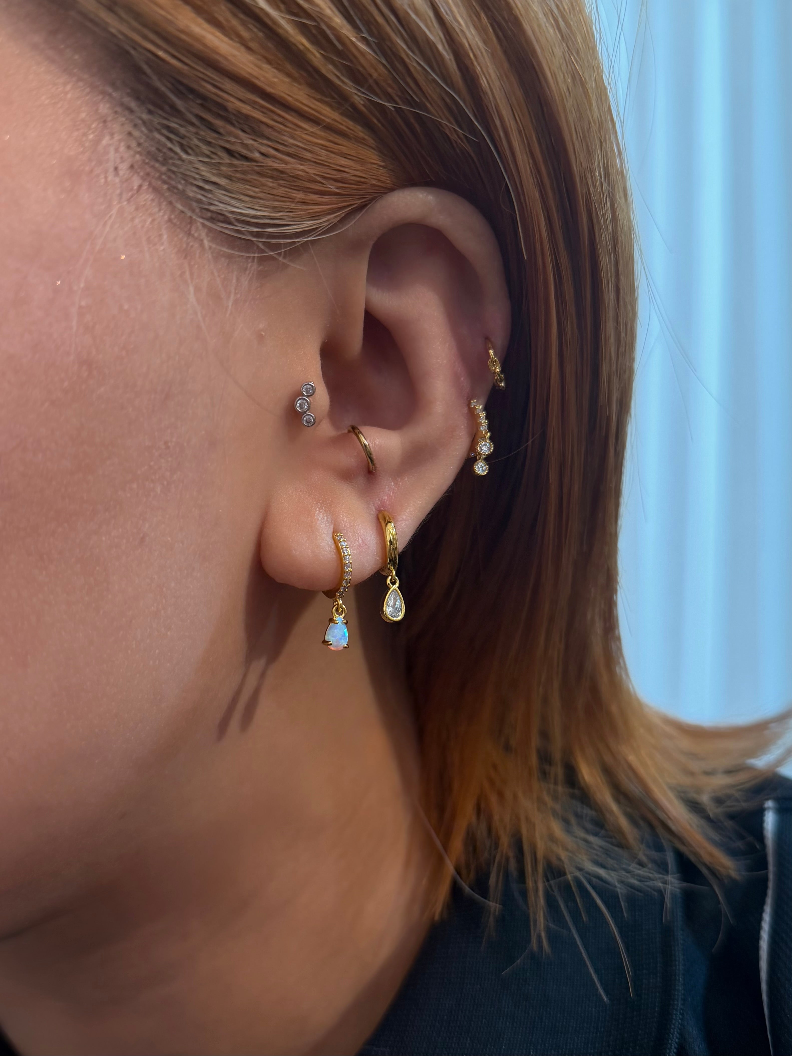 Opal cz S925 hinged hoop earrings