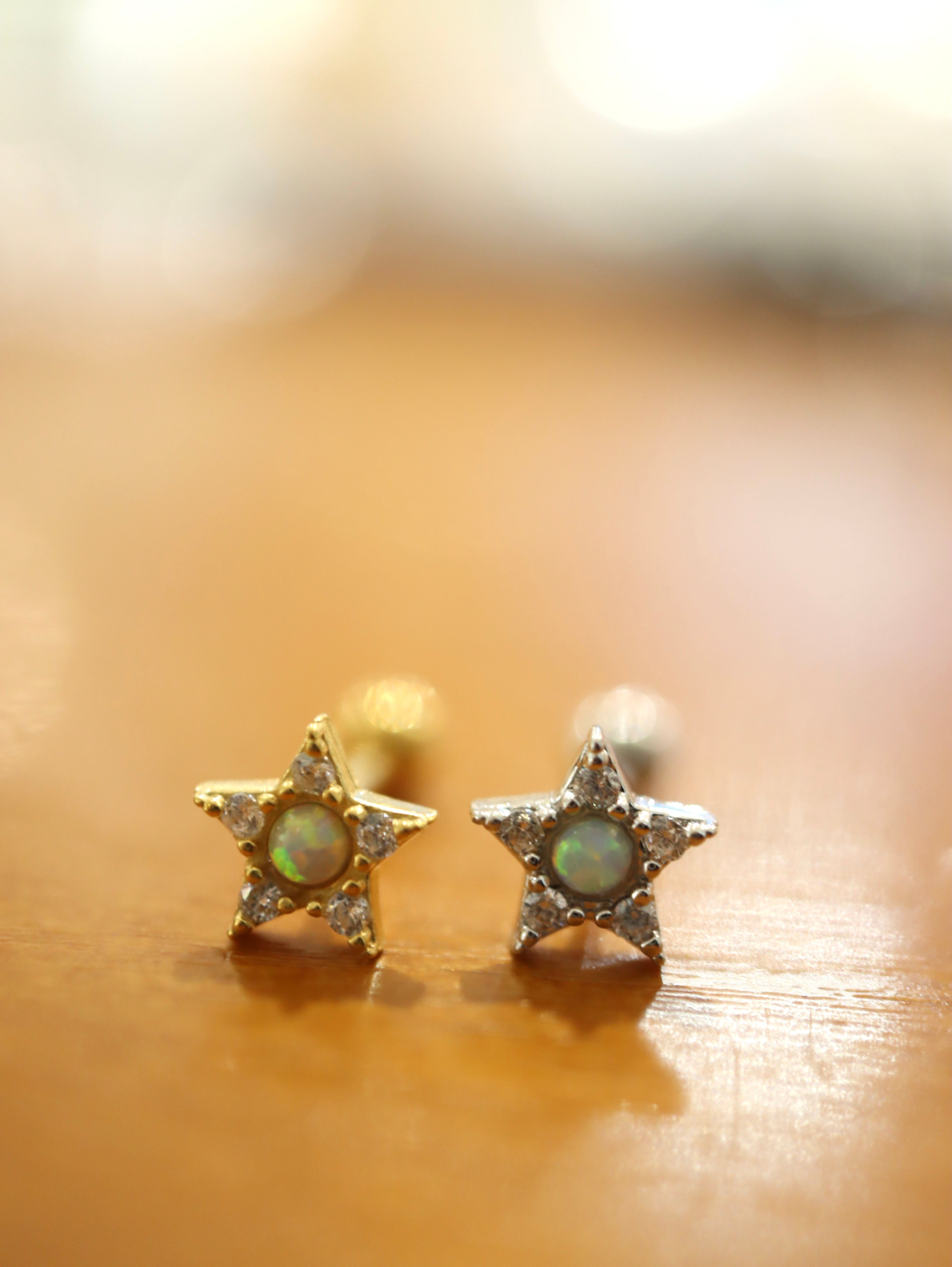 Star cz opal silver925 piercing stud earring (1pc)