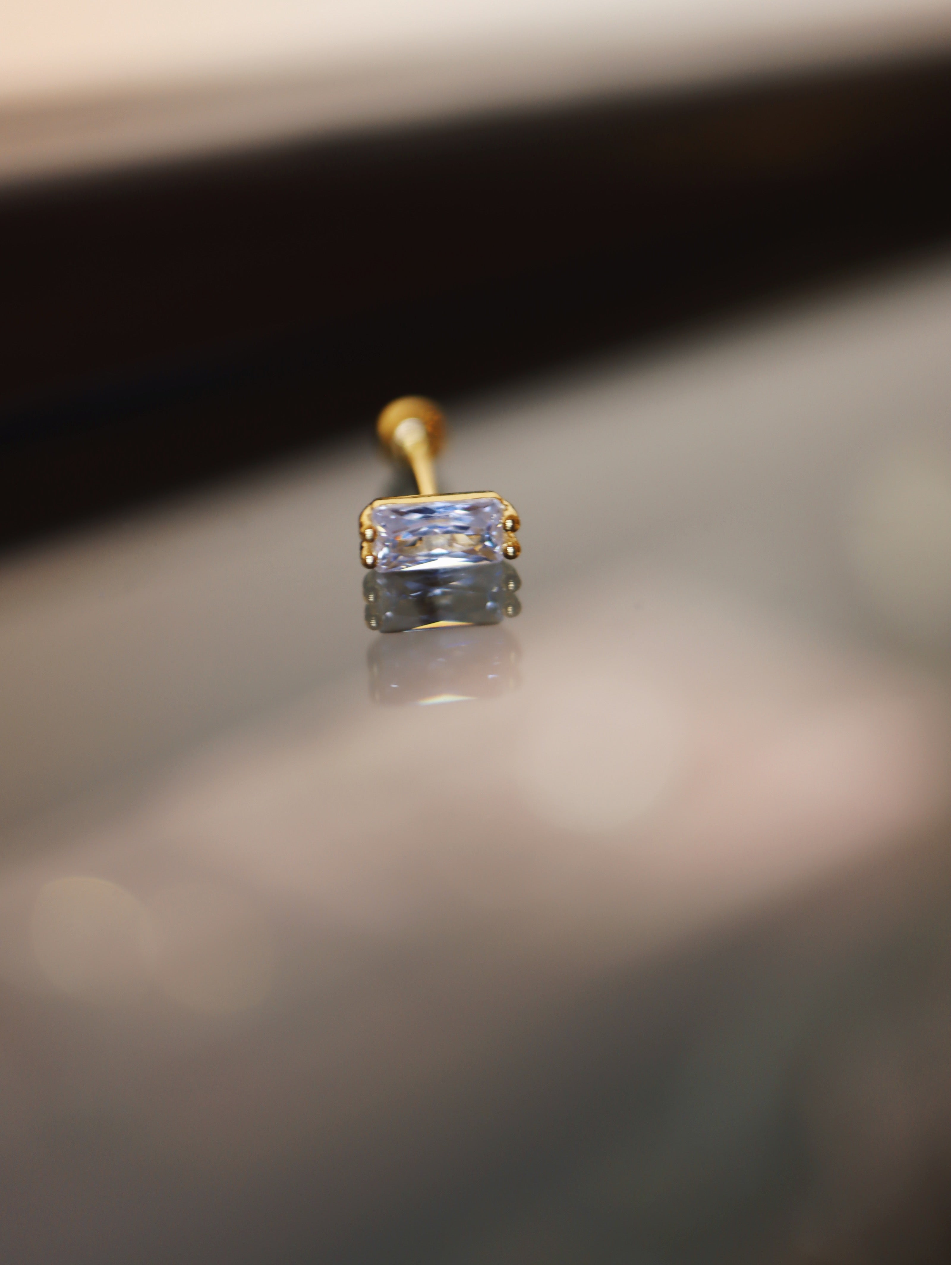 Rectangular cz 925 silver piercing (1pc)