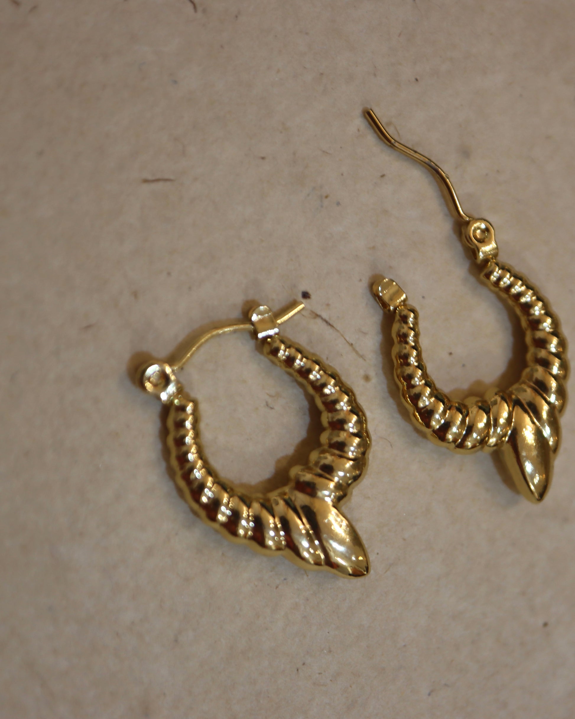Gold Twisted Rope Earrings with Pointed Finial