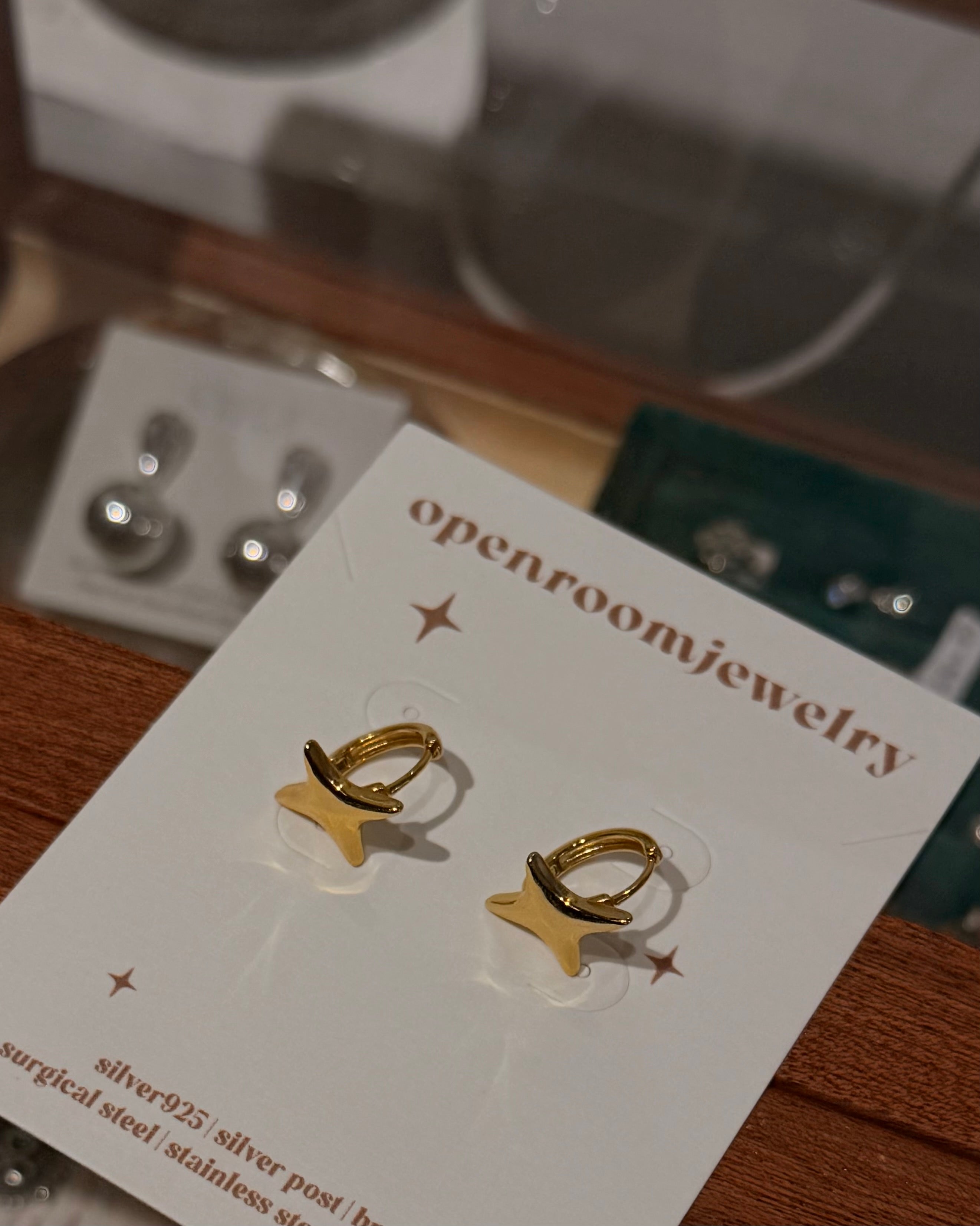 Star hoop brass earrings