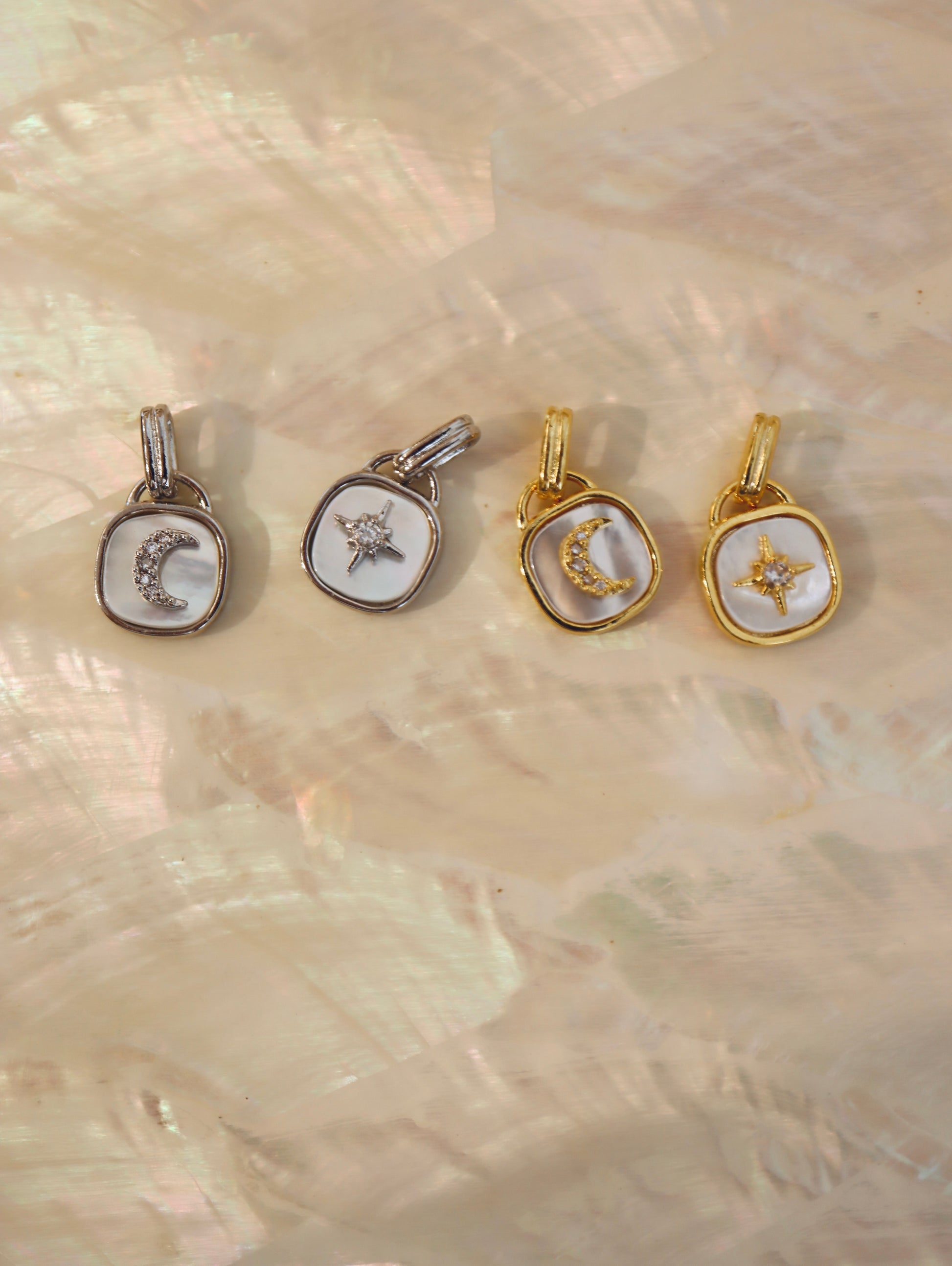 Crescent / sparkle shell coin necklace