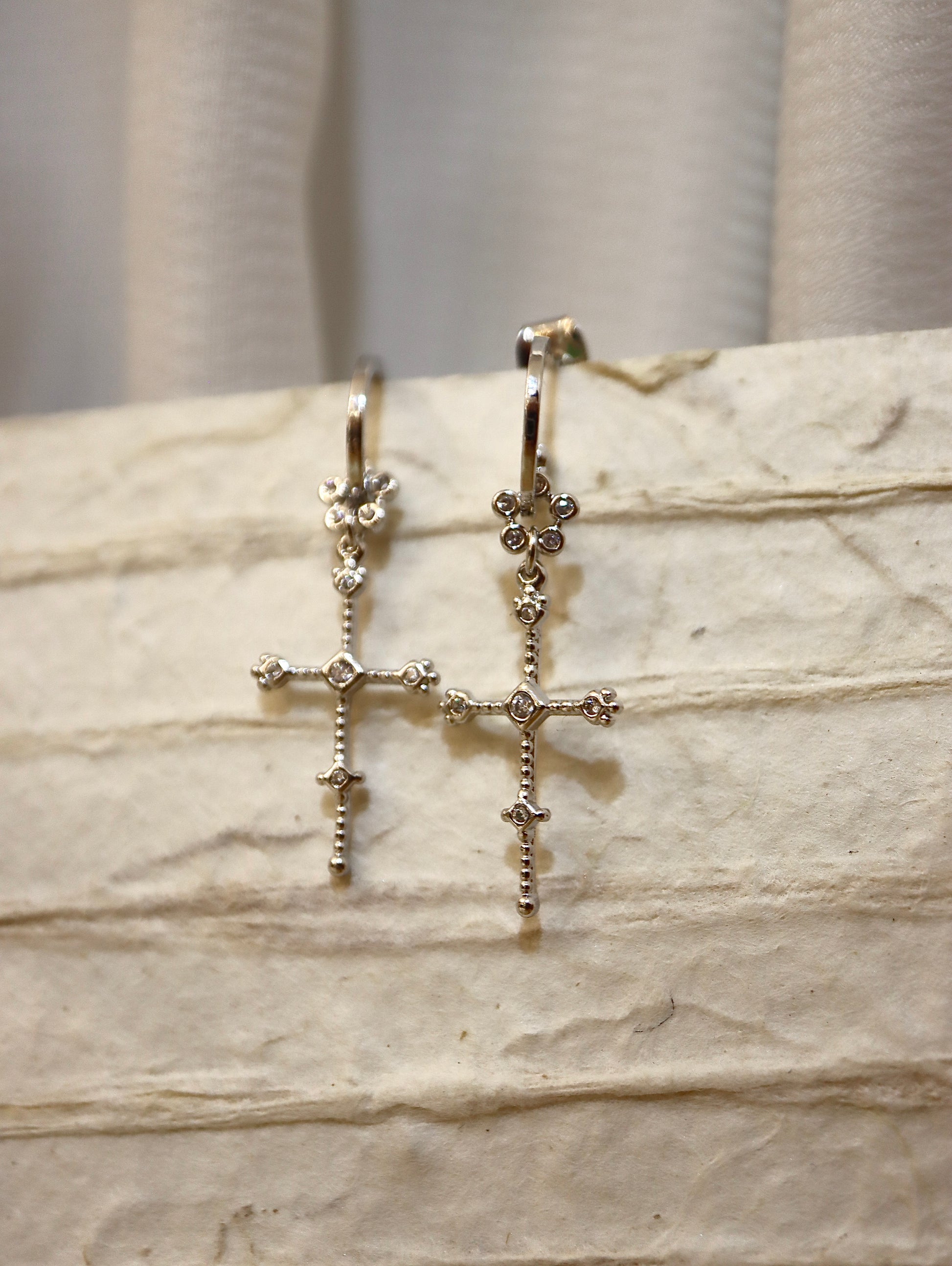Drop cz cross 925 silver earrings
