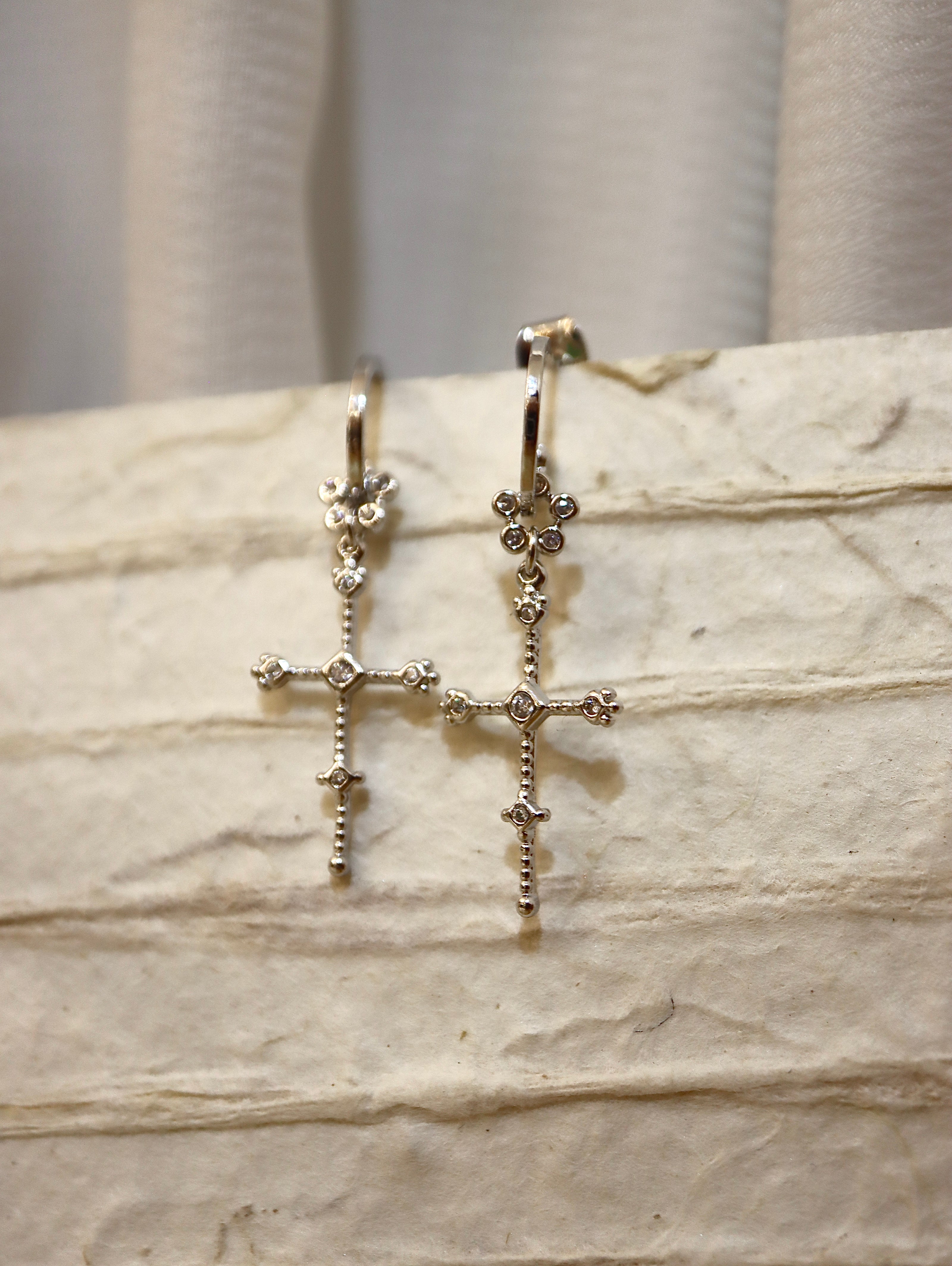 Drop cz cross brass earrings