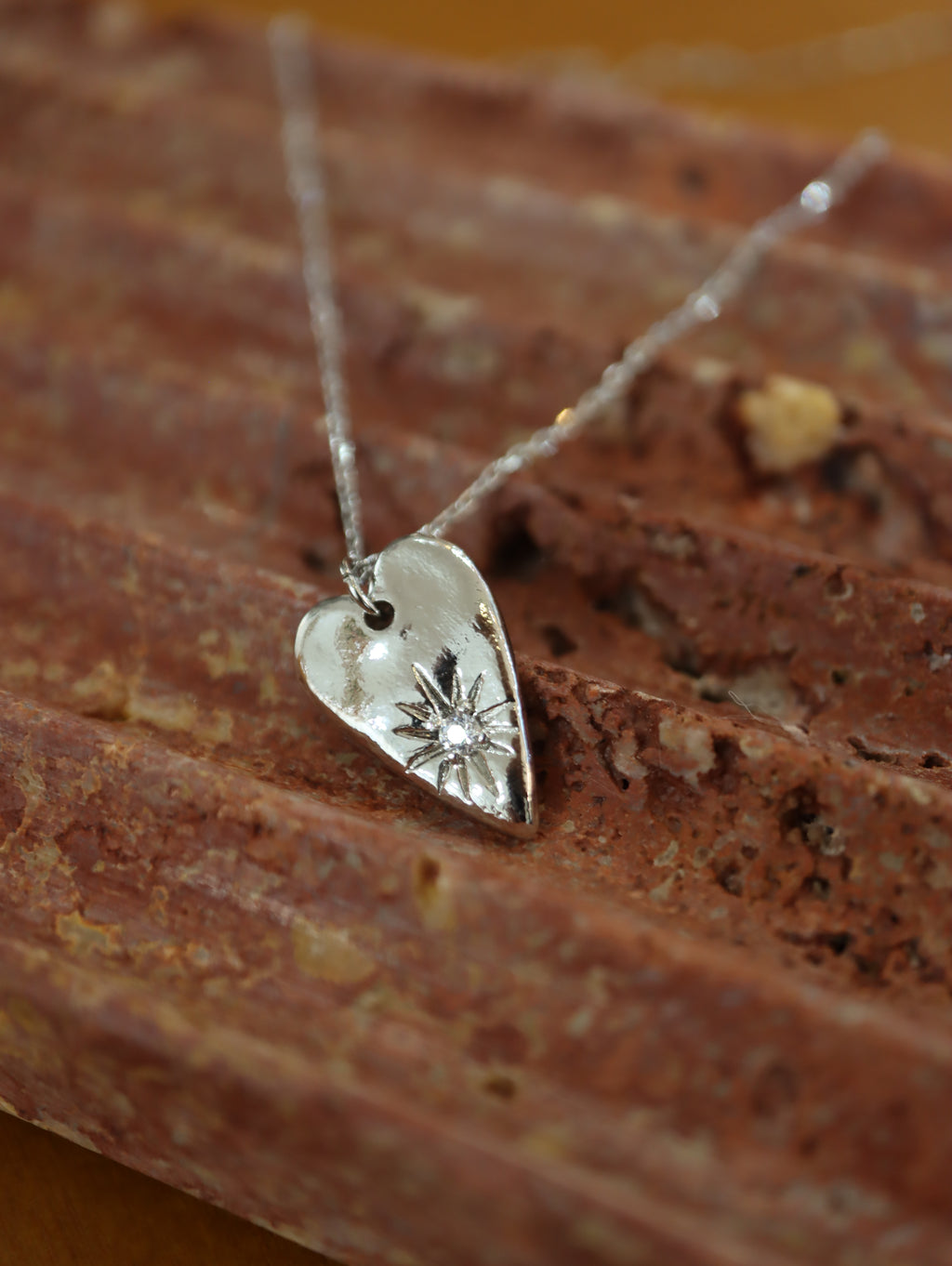 Long heart stud cz necklace