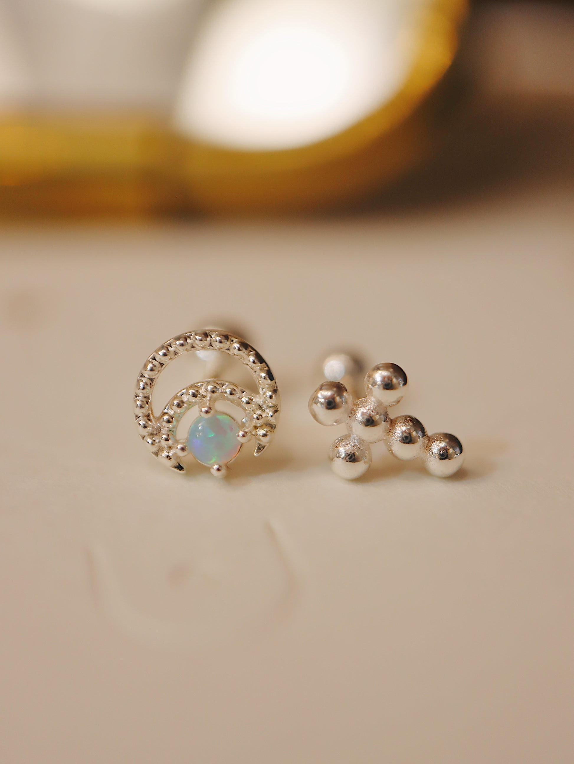 Cross beads stud silver925 earring piercing