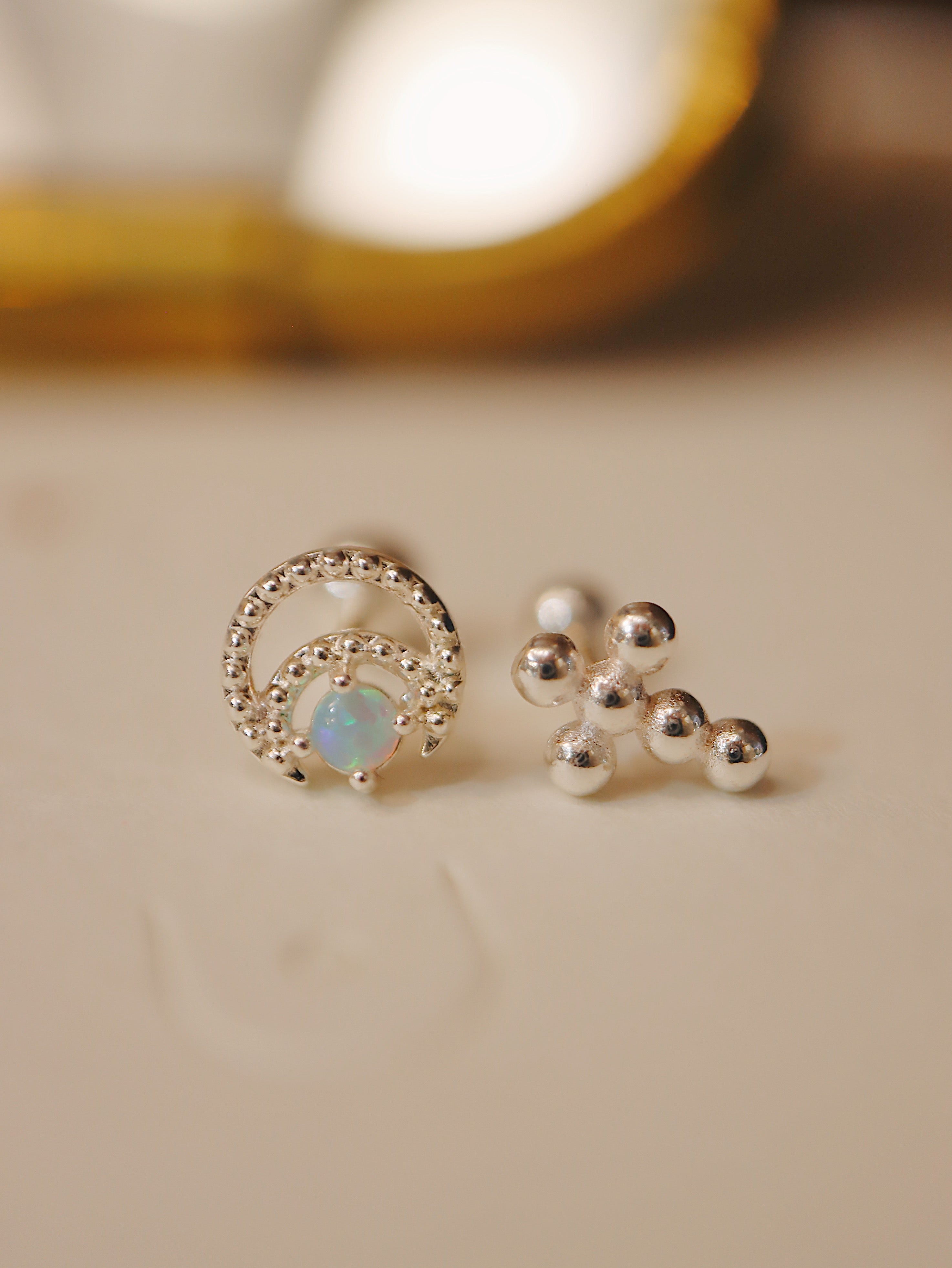 Cross beads stud silver925 earring piercing