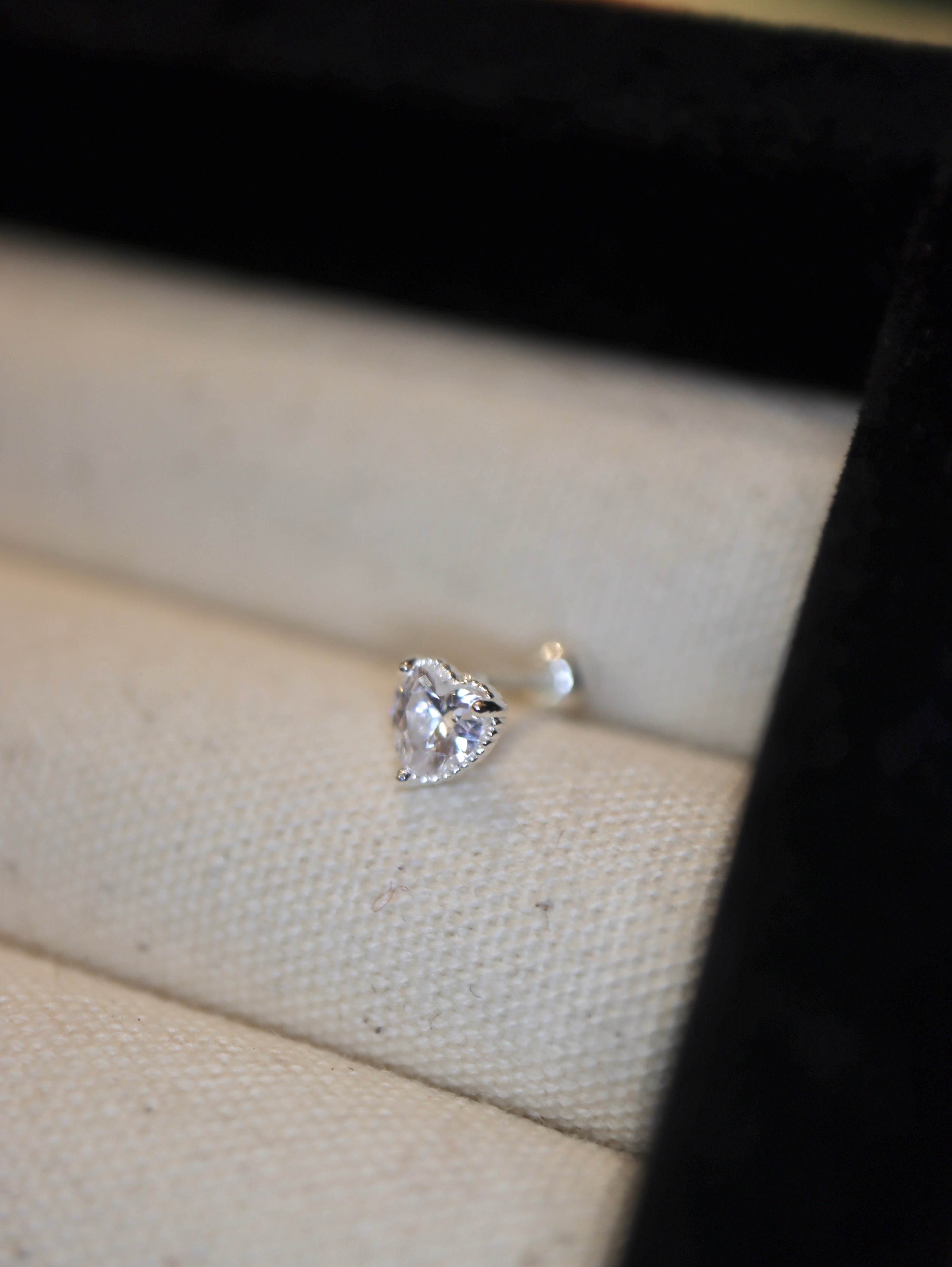 Heart cz 925 silver piercing stud  (1pc)