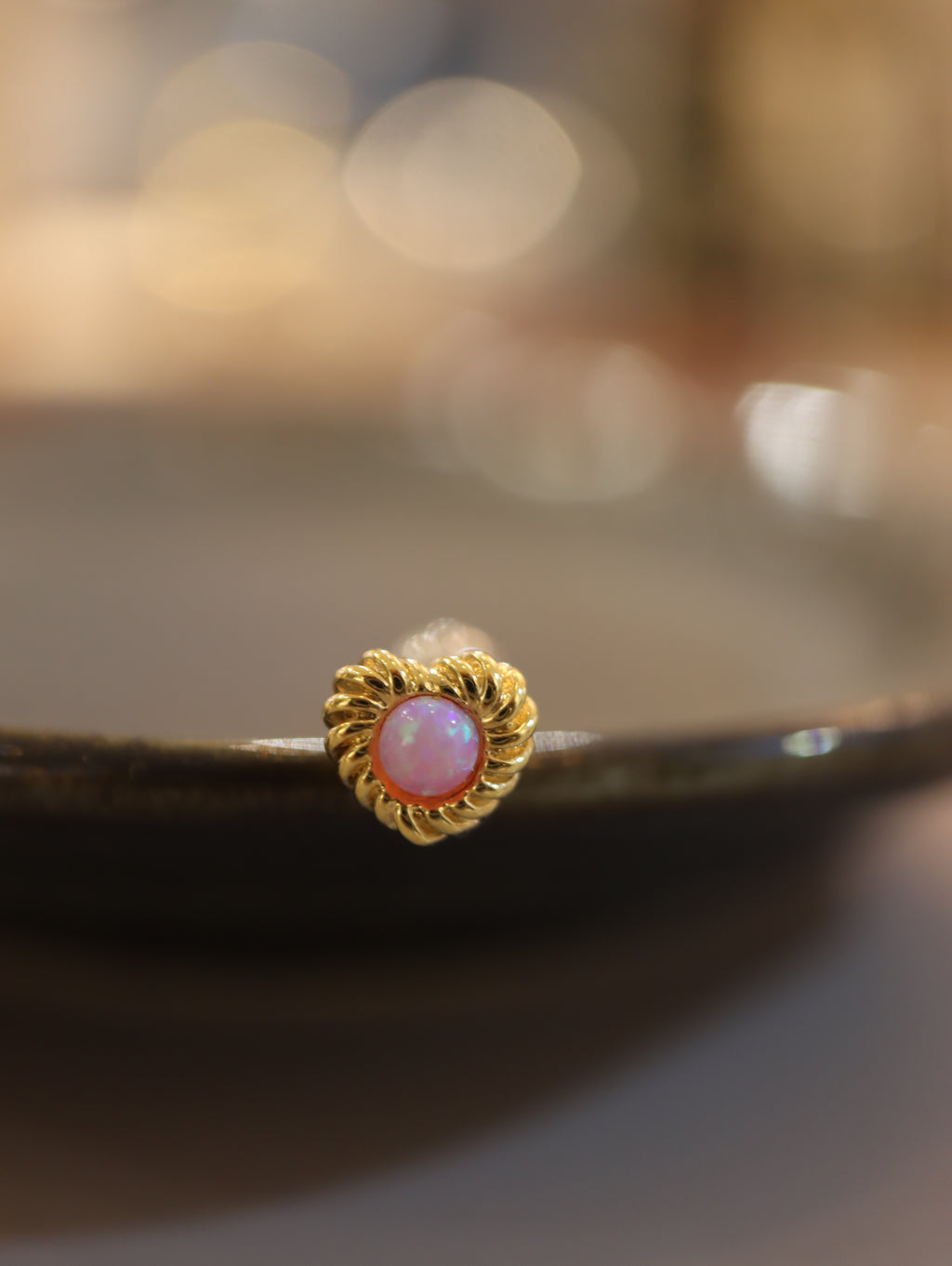 Heart and Opal surgical steel 316 stud earring piercing