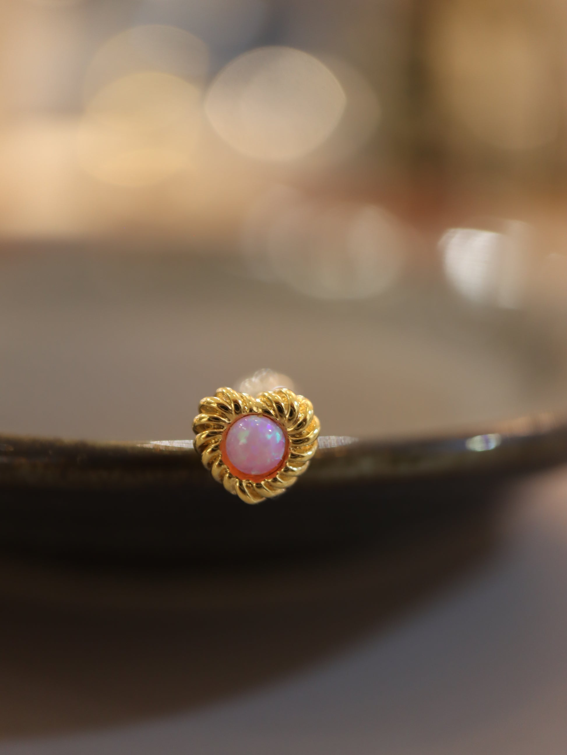 Heart and Opal surgical steel 316 stud earring piercing