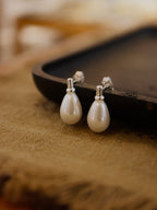 Estate Pearl Studs 925 Silver Earrings