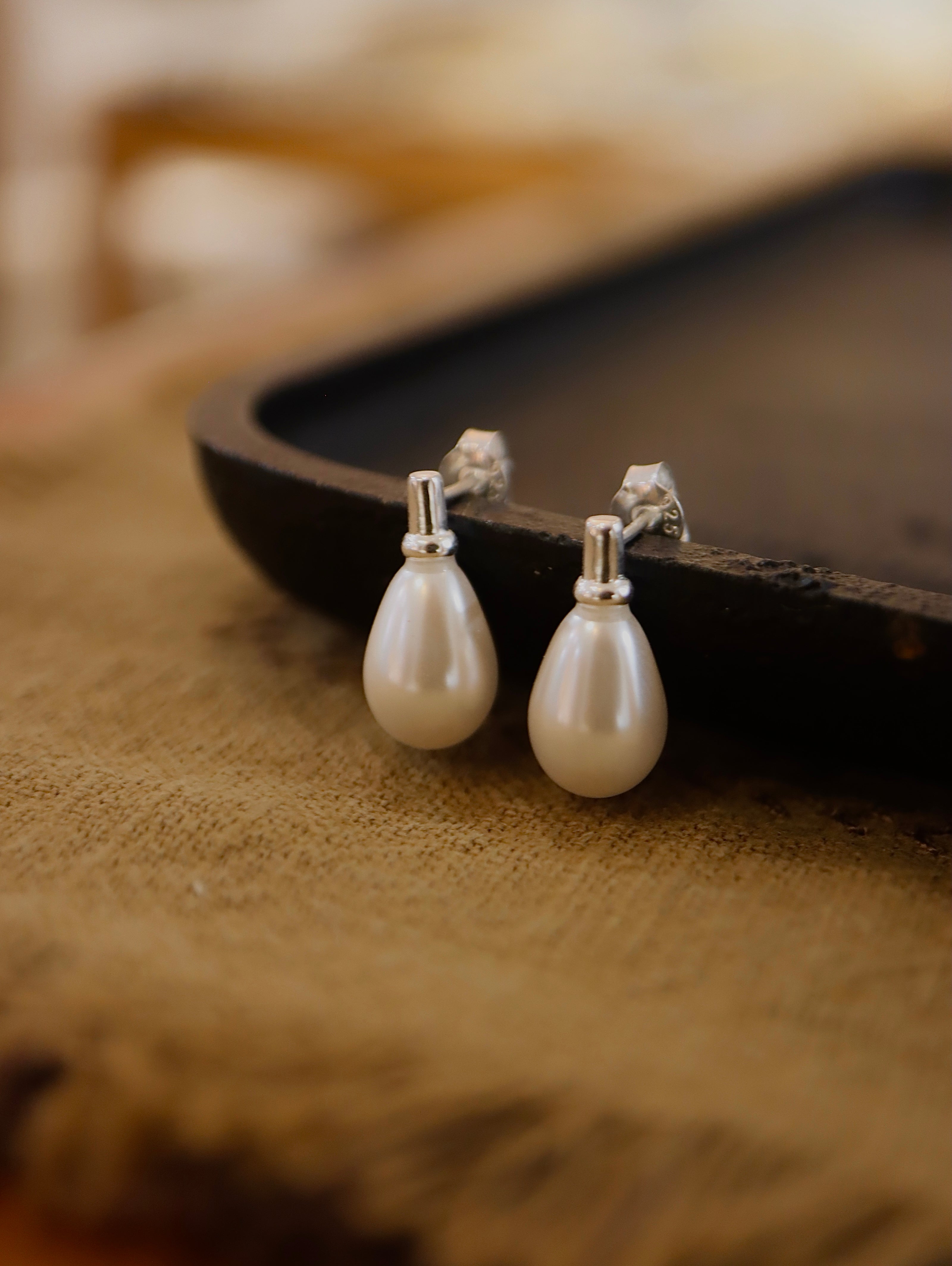 Estate Pearl Studs 925 Silver Earrings