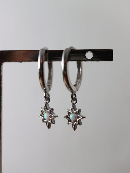 Starburst opal s925 hinge hoop earrings