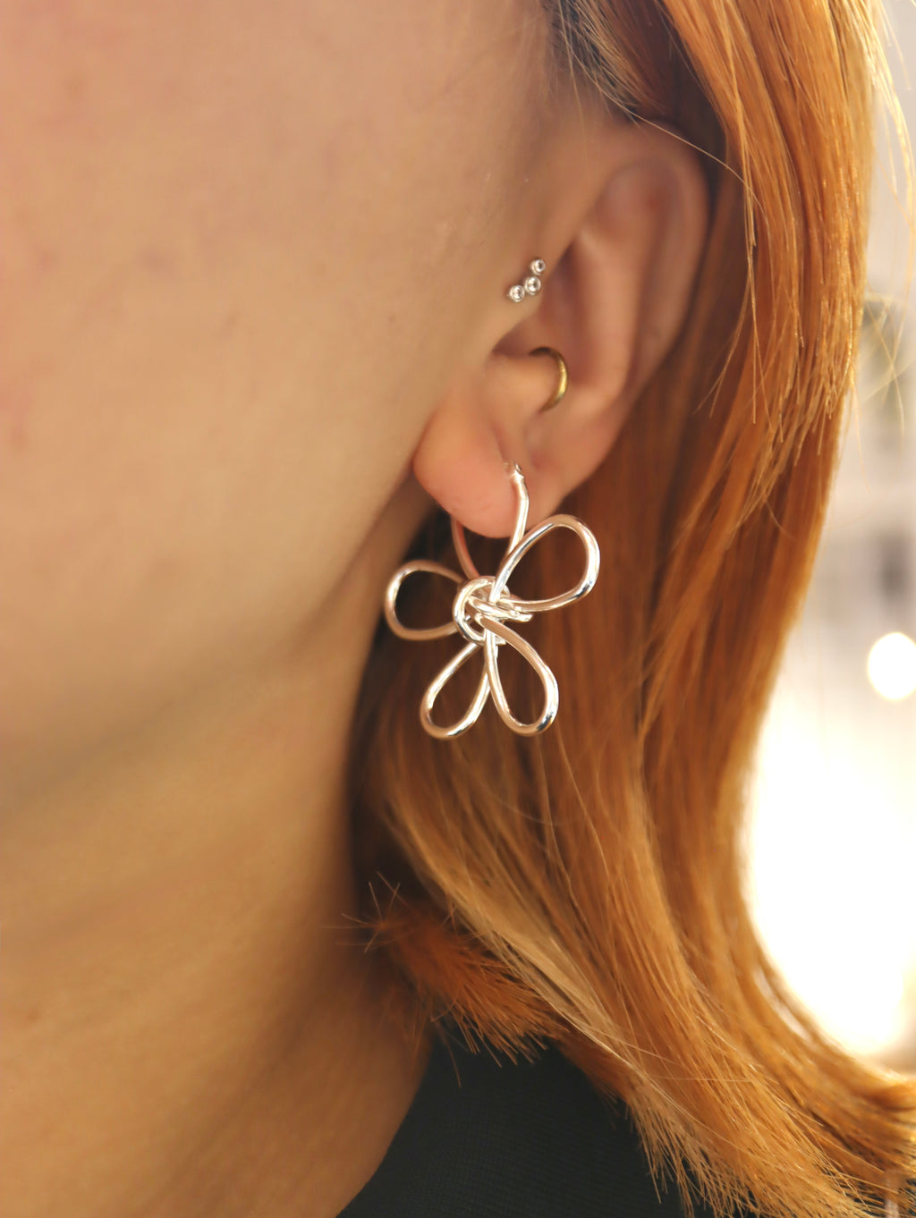 Wire Bow Silver Tone Earrings