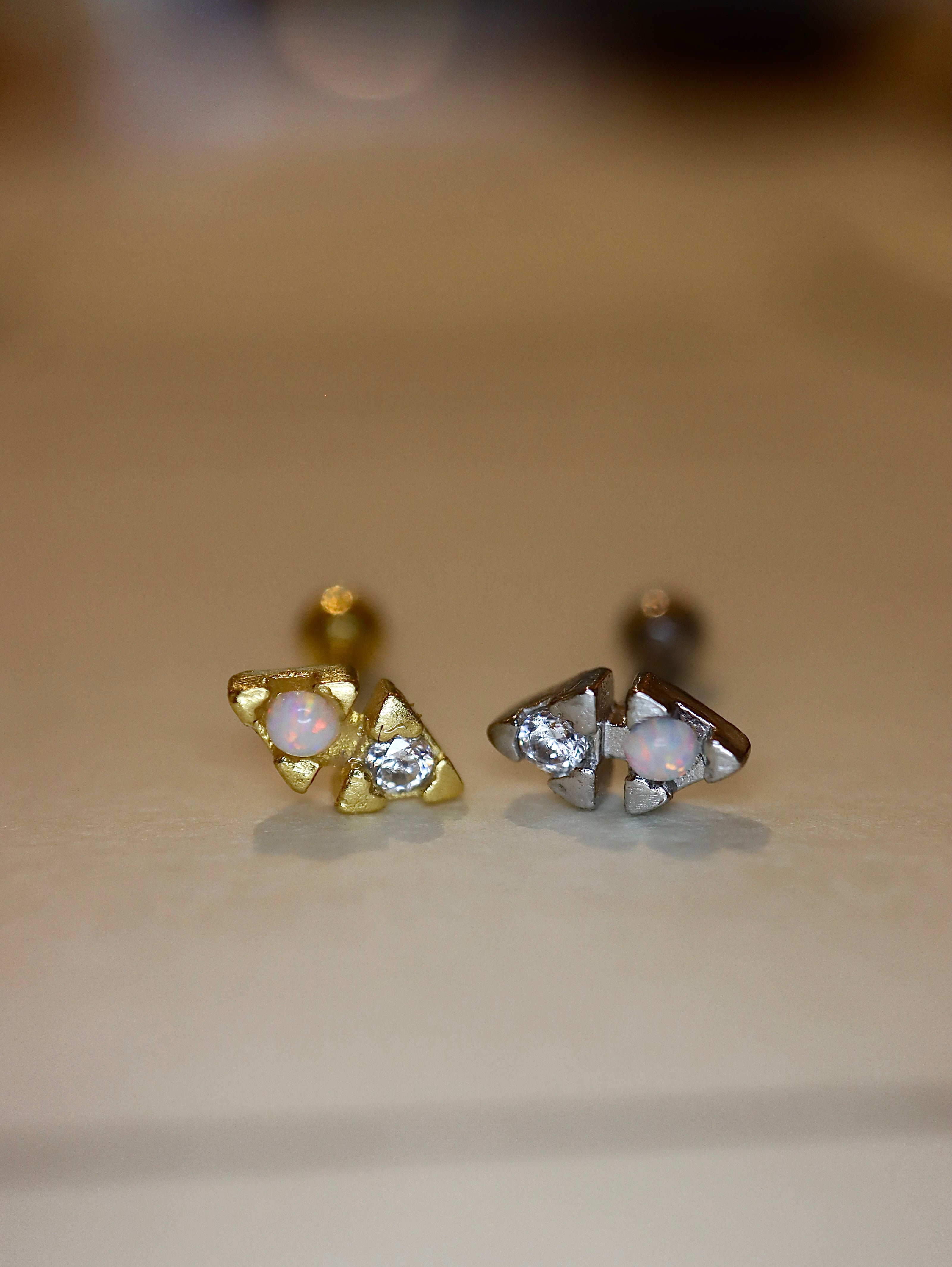 Dual-Stone Geometric Piercing 925 silver Stud Earring (1pc)