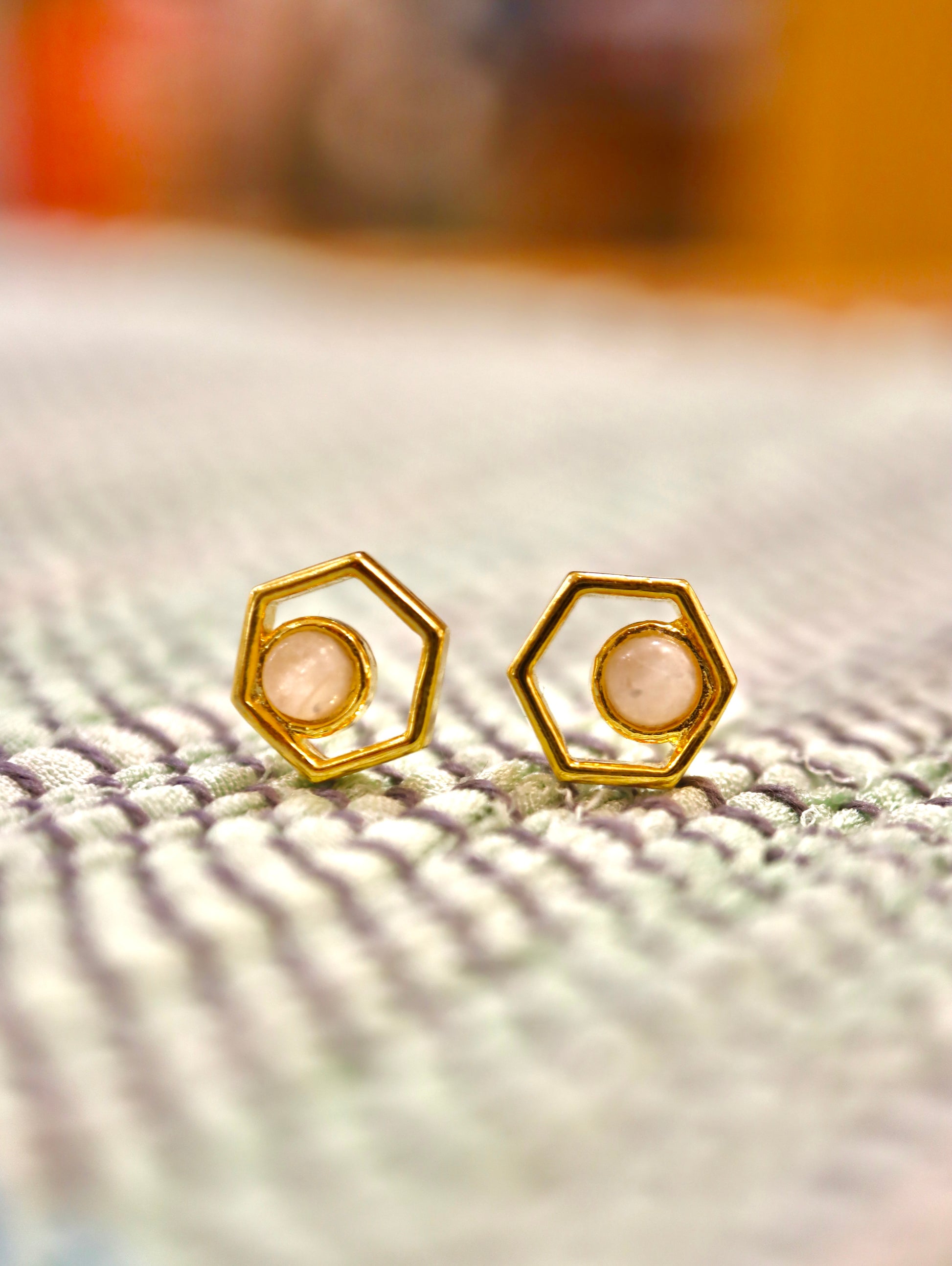 Hexagon gemstone earrings