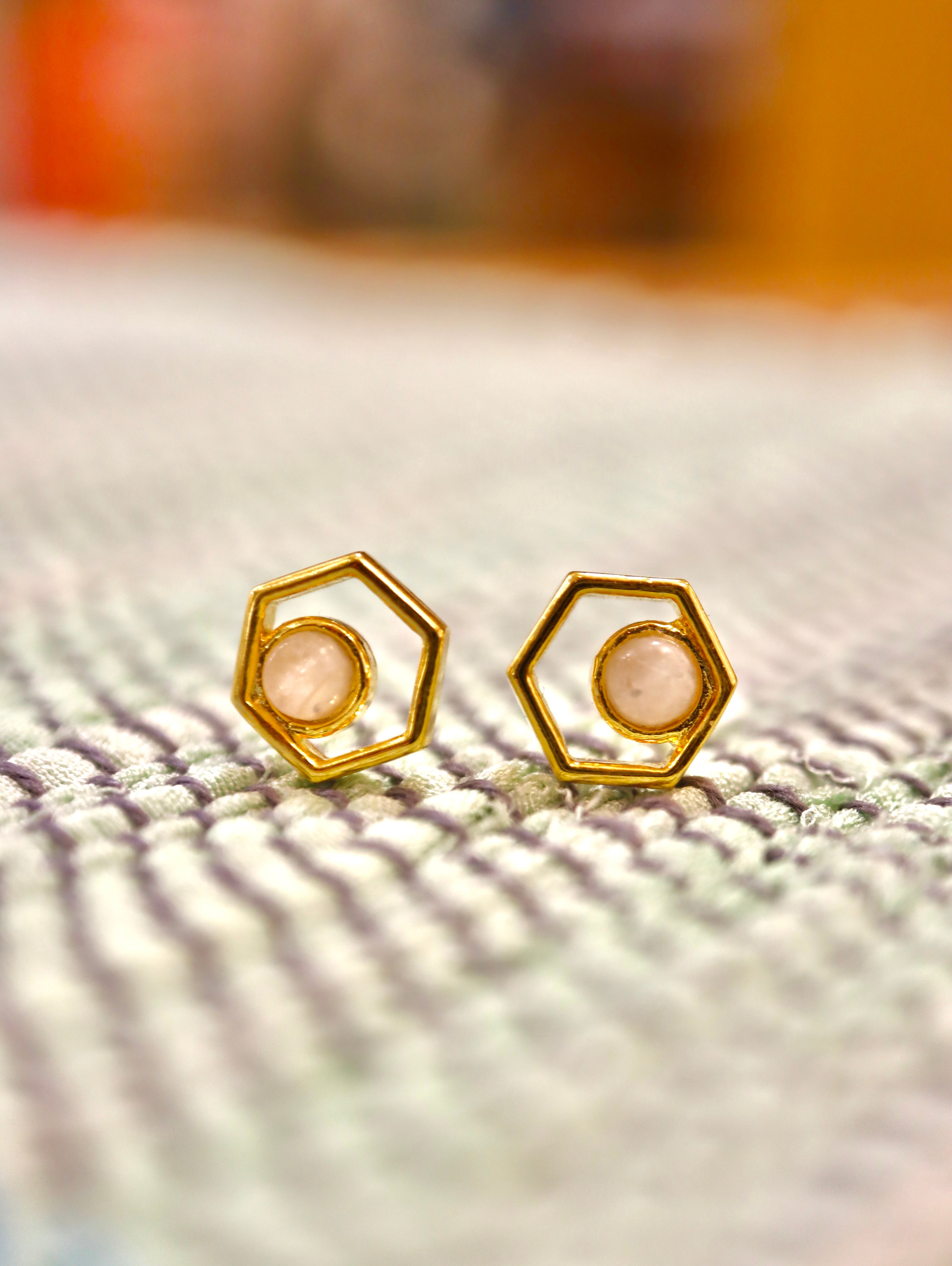 Hexagon gemstone earrings