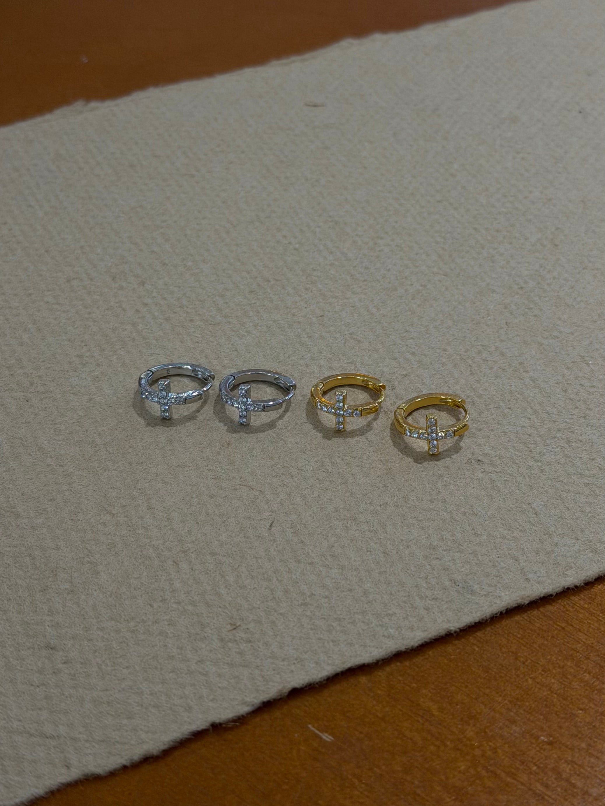 Pavé Cross Hinged Hoop Earrings