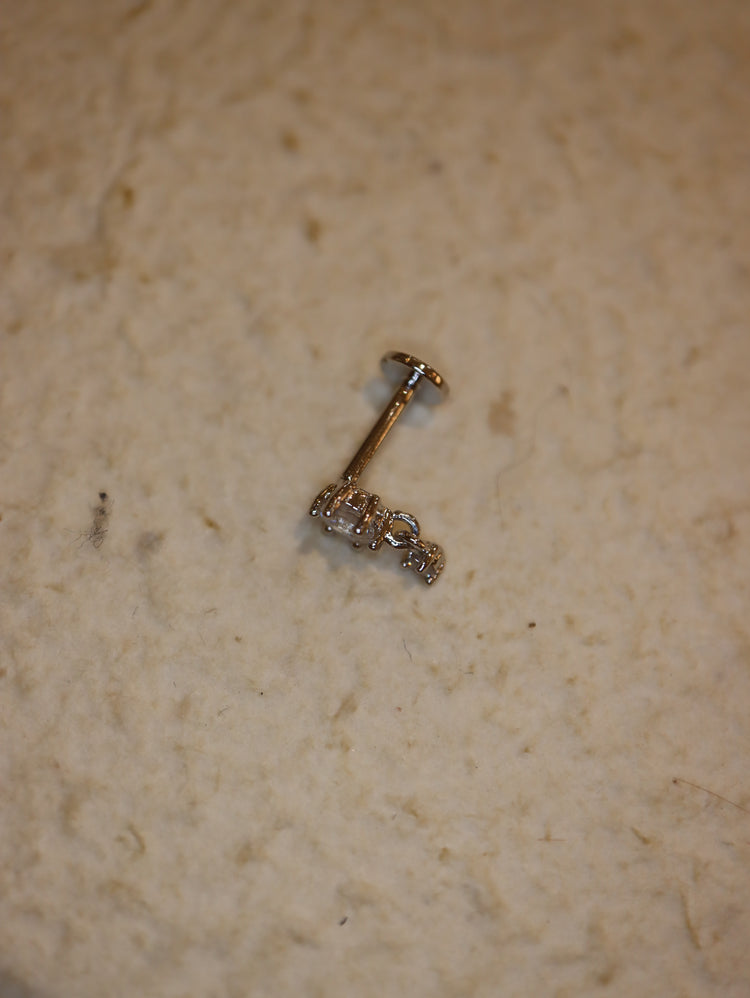 Hexa Dangle Stud 925 Silver flat back piercing (1pc)