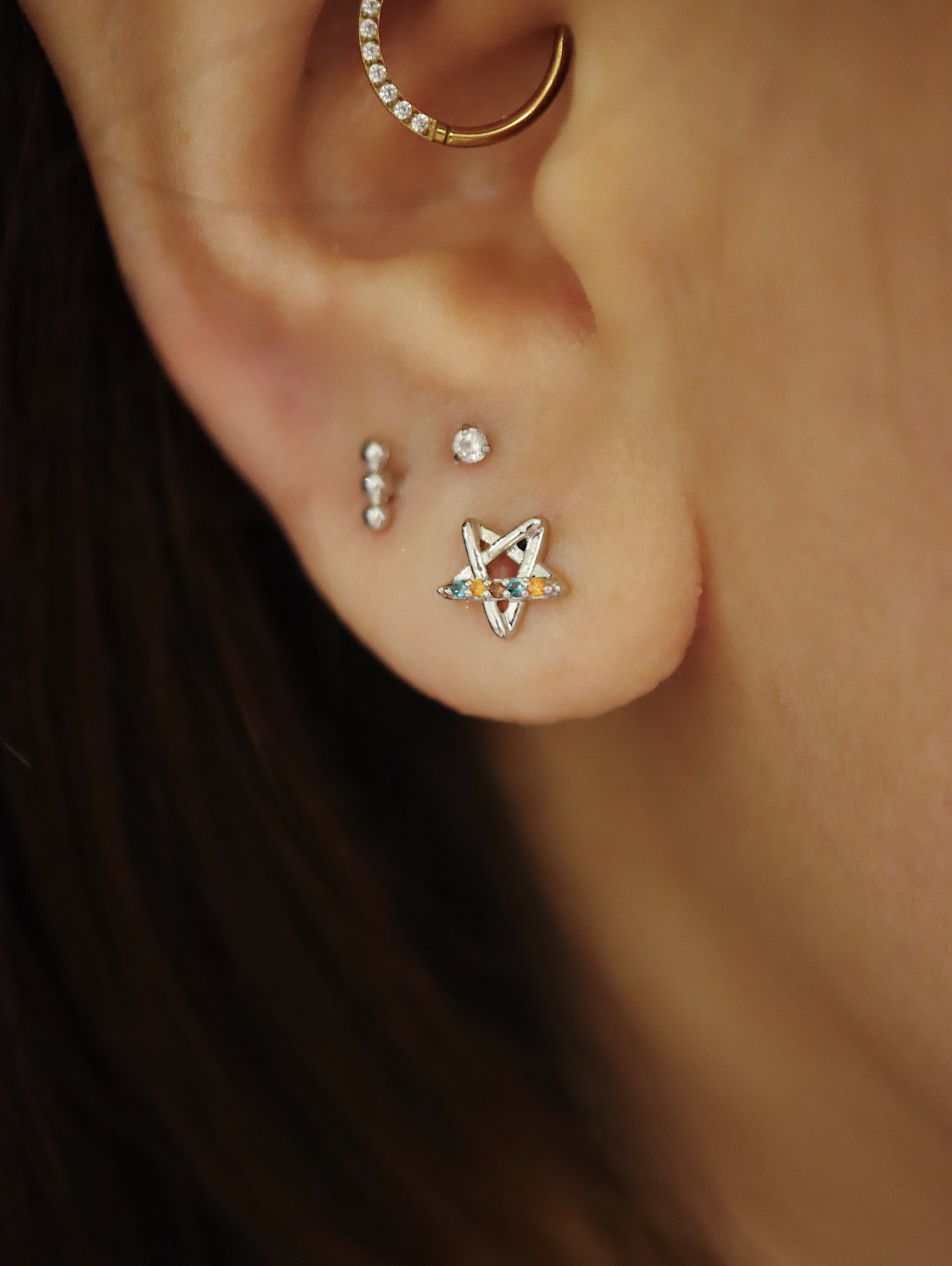 Rainbow star surgical steel stud piercing