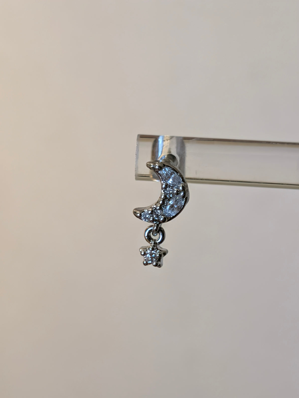 Crescent moon drop star cz surgical steel stud piercing (1pc)
