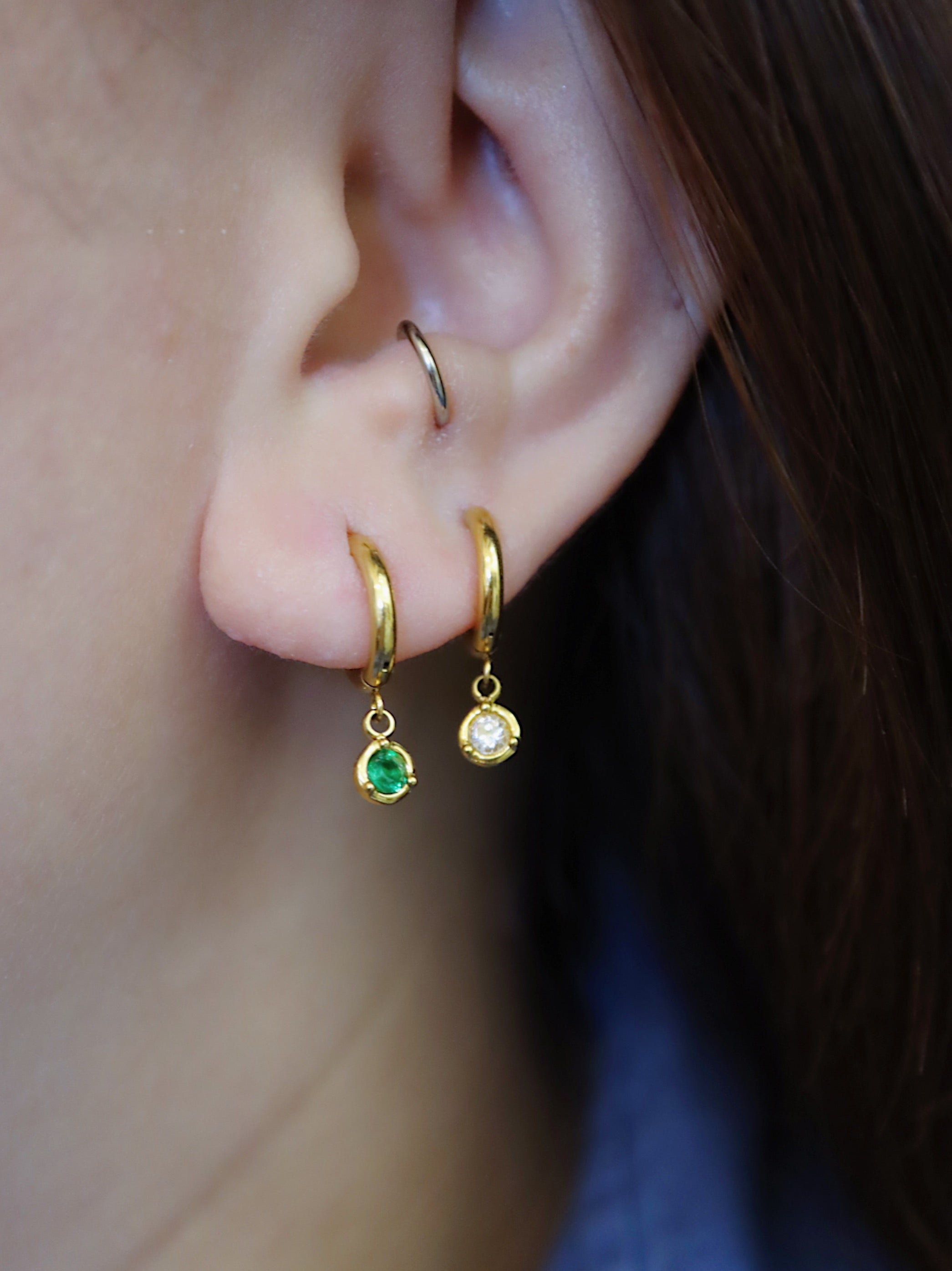 Drop round cz stainless steel earrings