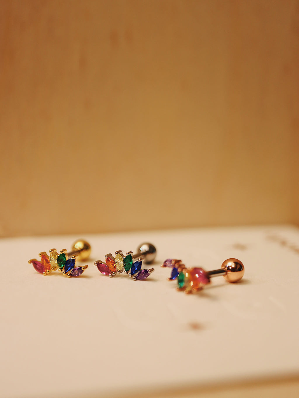 Rainbow cz marquise piercing surgical steel