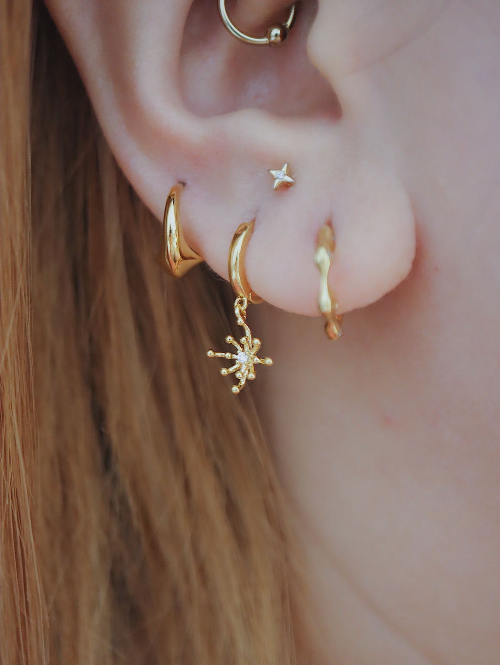 Starburst 925 silver hoop earrings