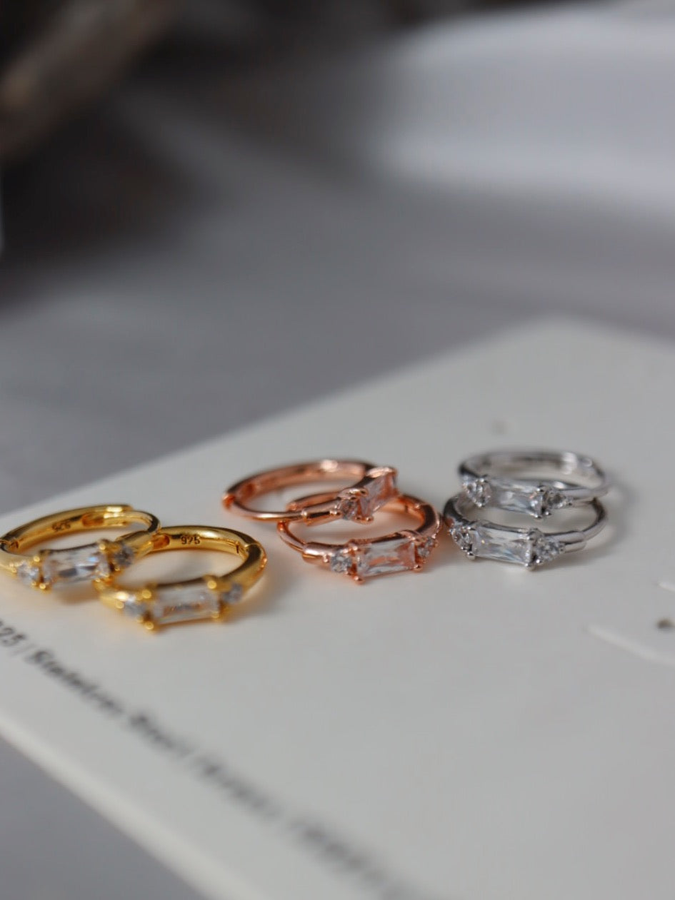 Silver925 cz hinged hoop earrings