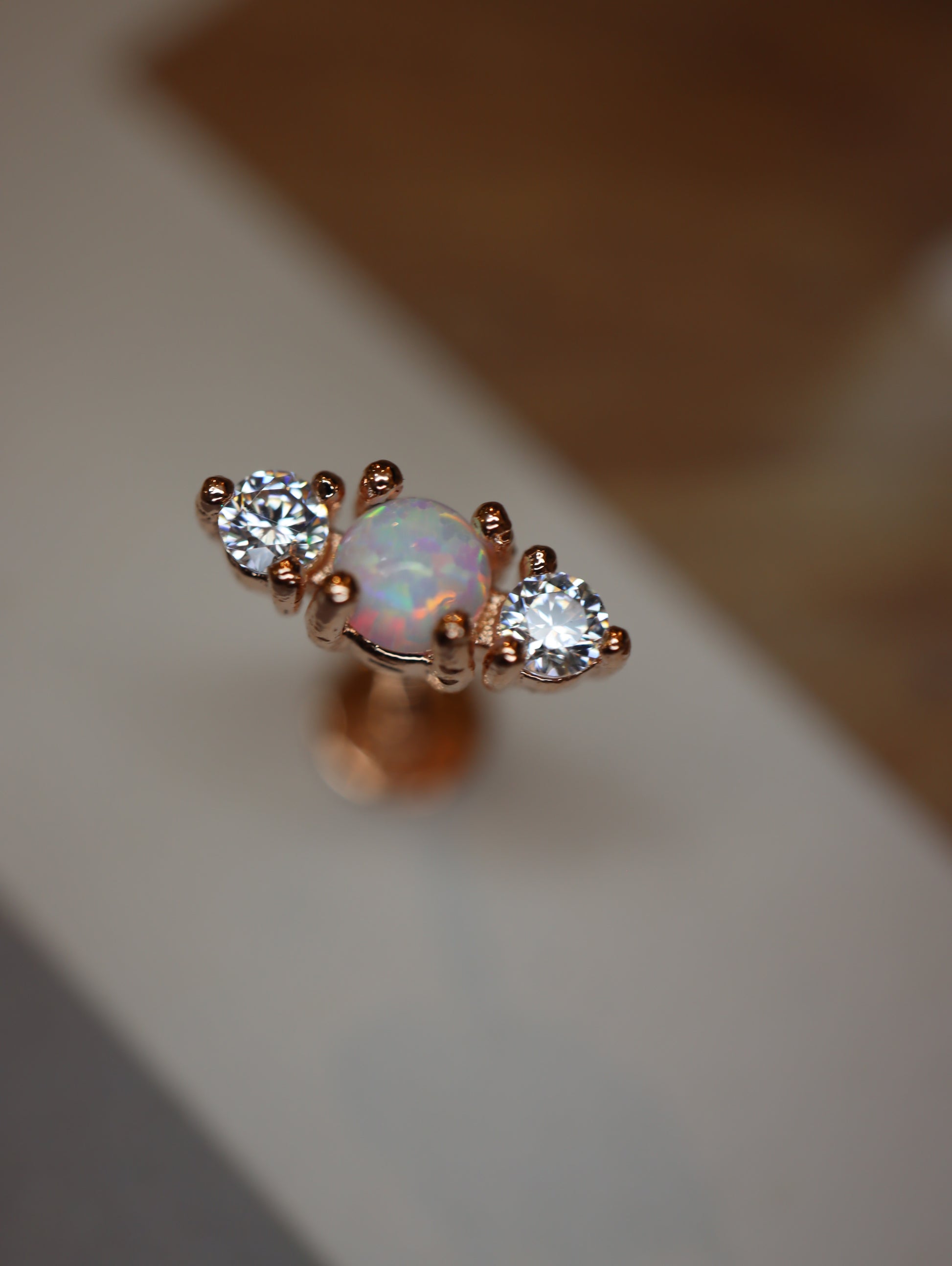 Opal cz bar screw flat back earring