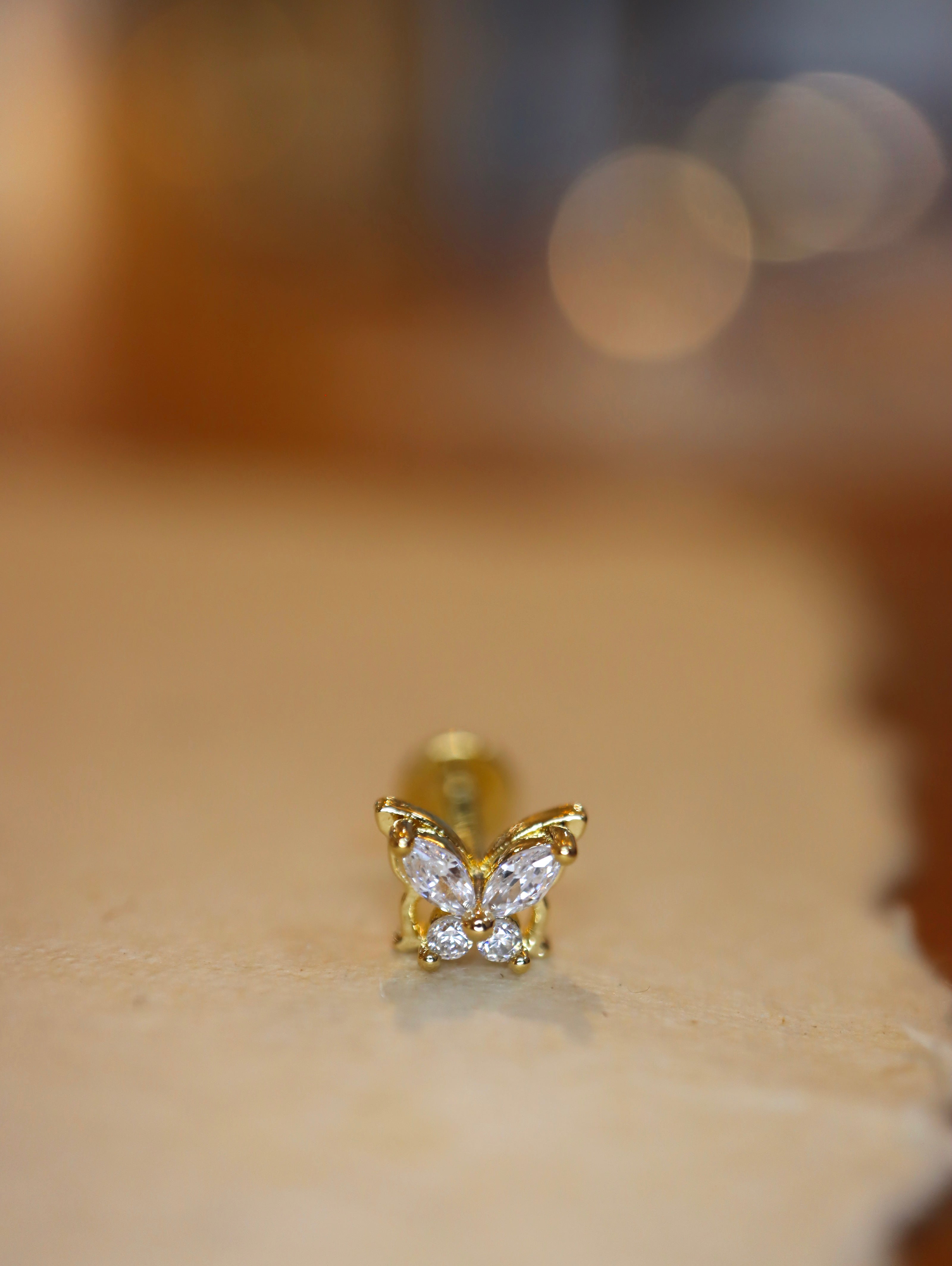 Butterfly 🦋 cz 925 silver flat back earring Piercing (1pc)