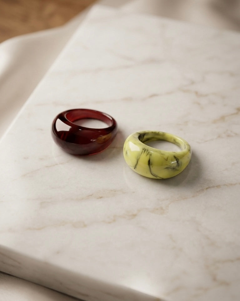 Marble pattern chunky resin unisex ring