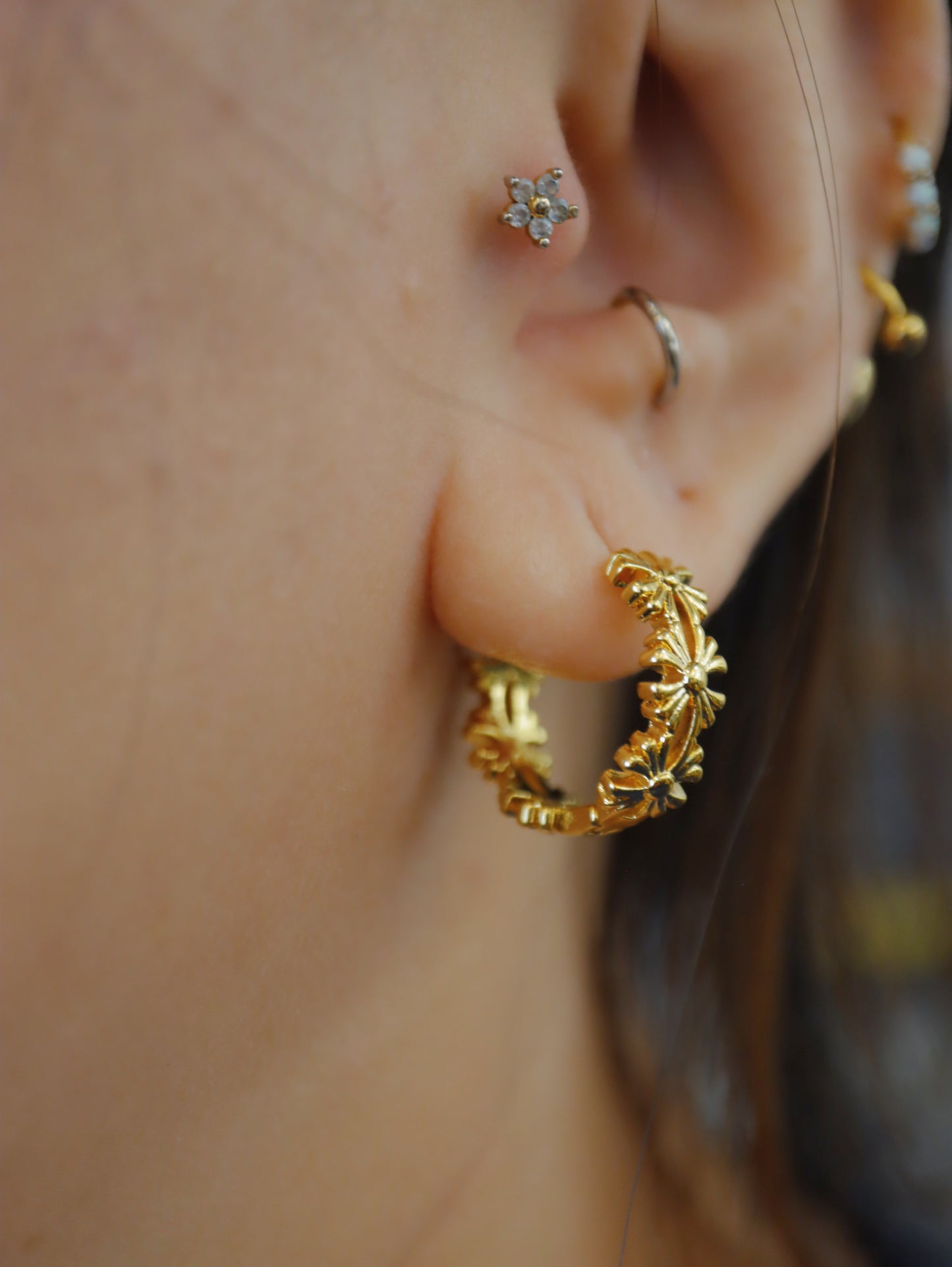 Flower band brass earrings