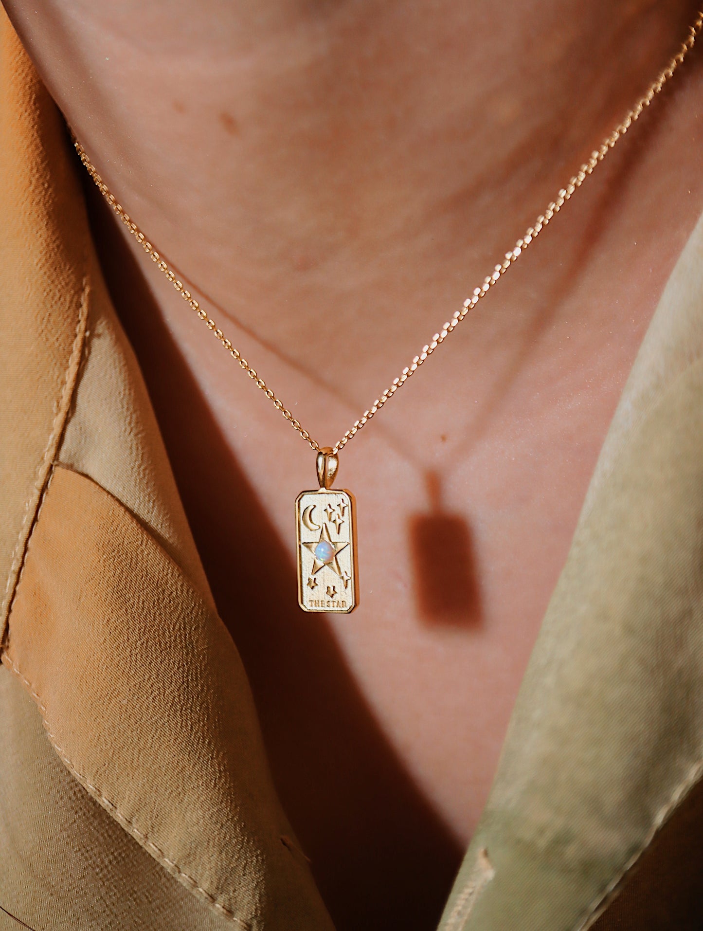 Rectangular coin star opal necklace