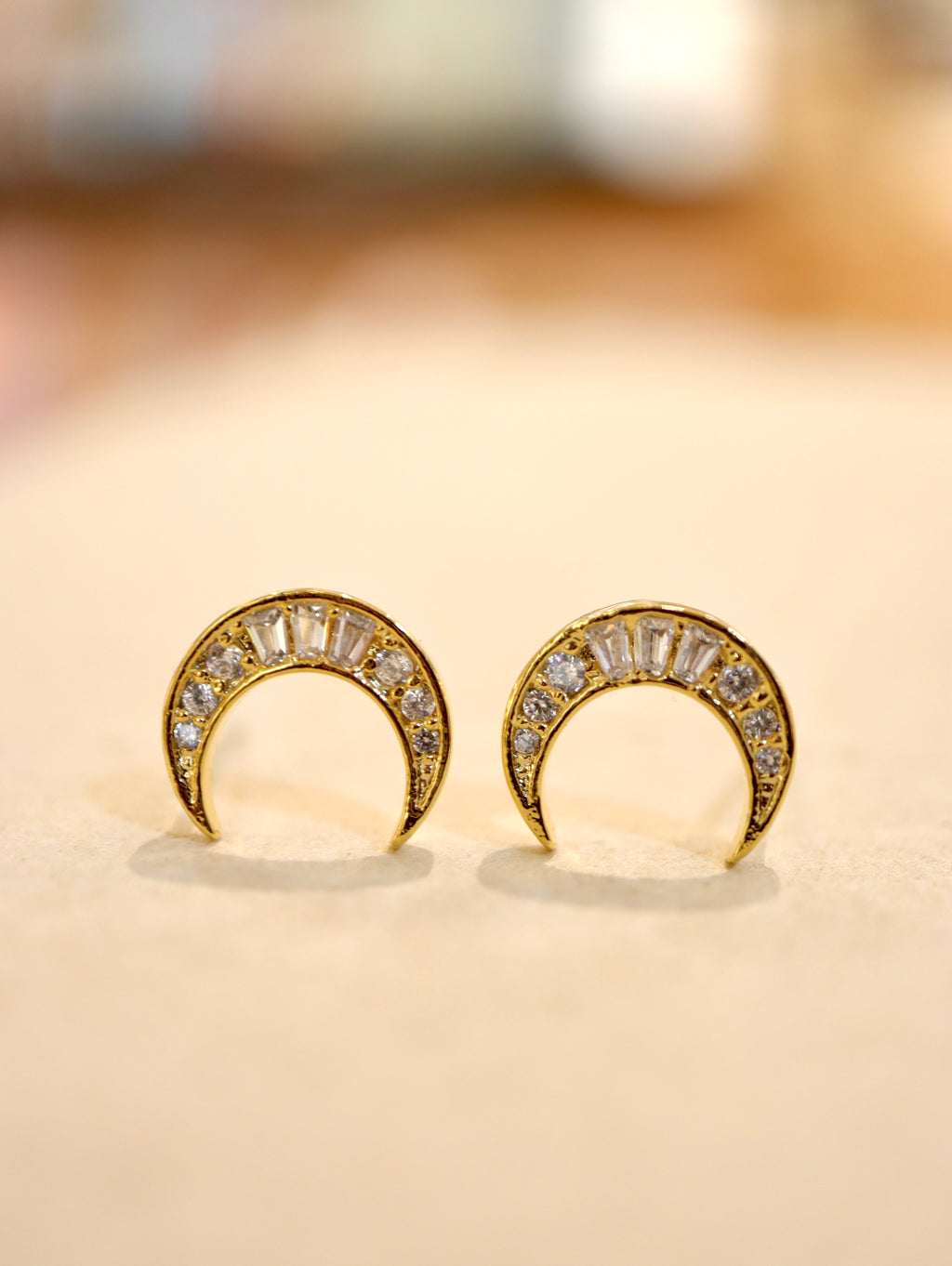 Crescent cz earrings
