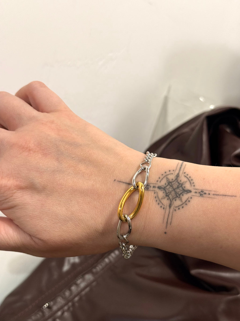 Mix tone interlock stainless steel bracelet